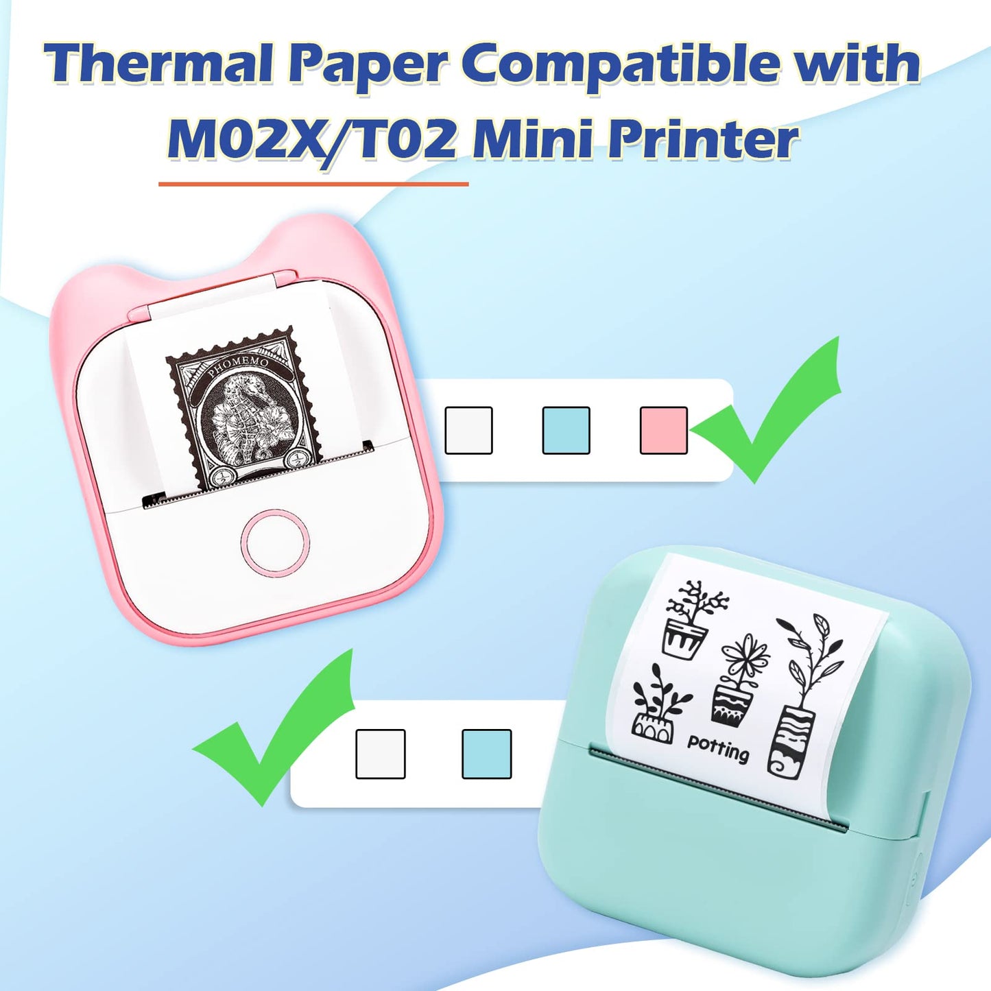 Phomemo T02/M02X/M02L Farbig Papier ¨C 3 Rollen Nicht Klebendes Farbiges Thermopapier, 53 mm x 6,5 m, 5 Jahre Konservierung, Schwarz auf Blau/Rosa/Gelb f¨¹r Phomemo T02/M02X/M02L Taschendrucker