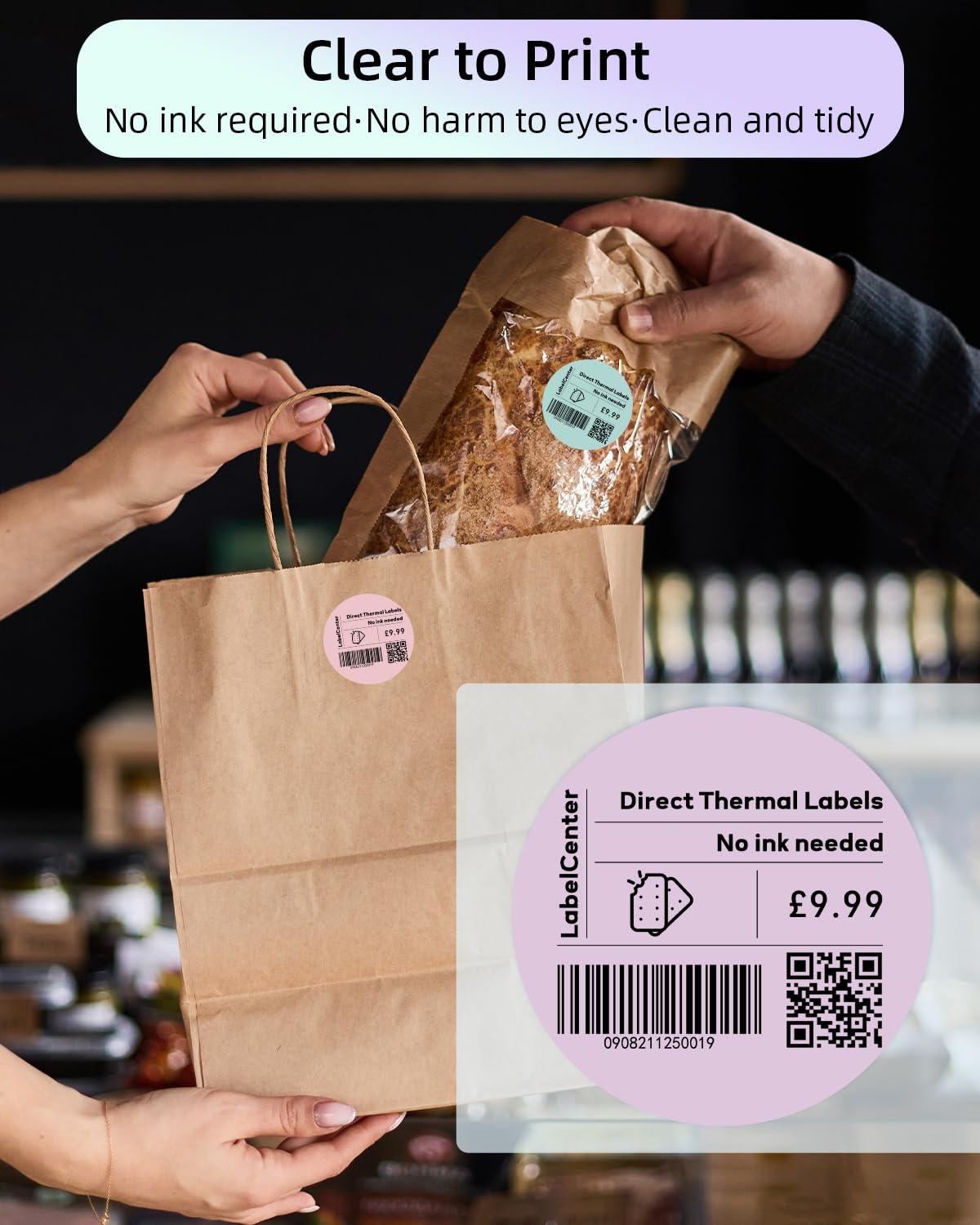 Phomemo 2'' Runde Thermoetiketten, Sticky Circle Etikett, Circular Direct Thermal Printer Etikett f¨¹r Danke Aufkleber, Logo, Name/Preis, Adresse, QR Code, 400 Etiketten (Lila, Gr¨¹n, Blau, Rosa)