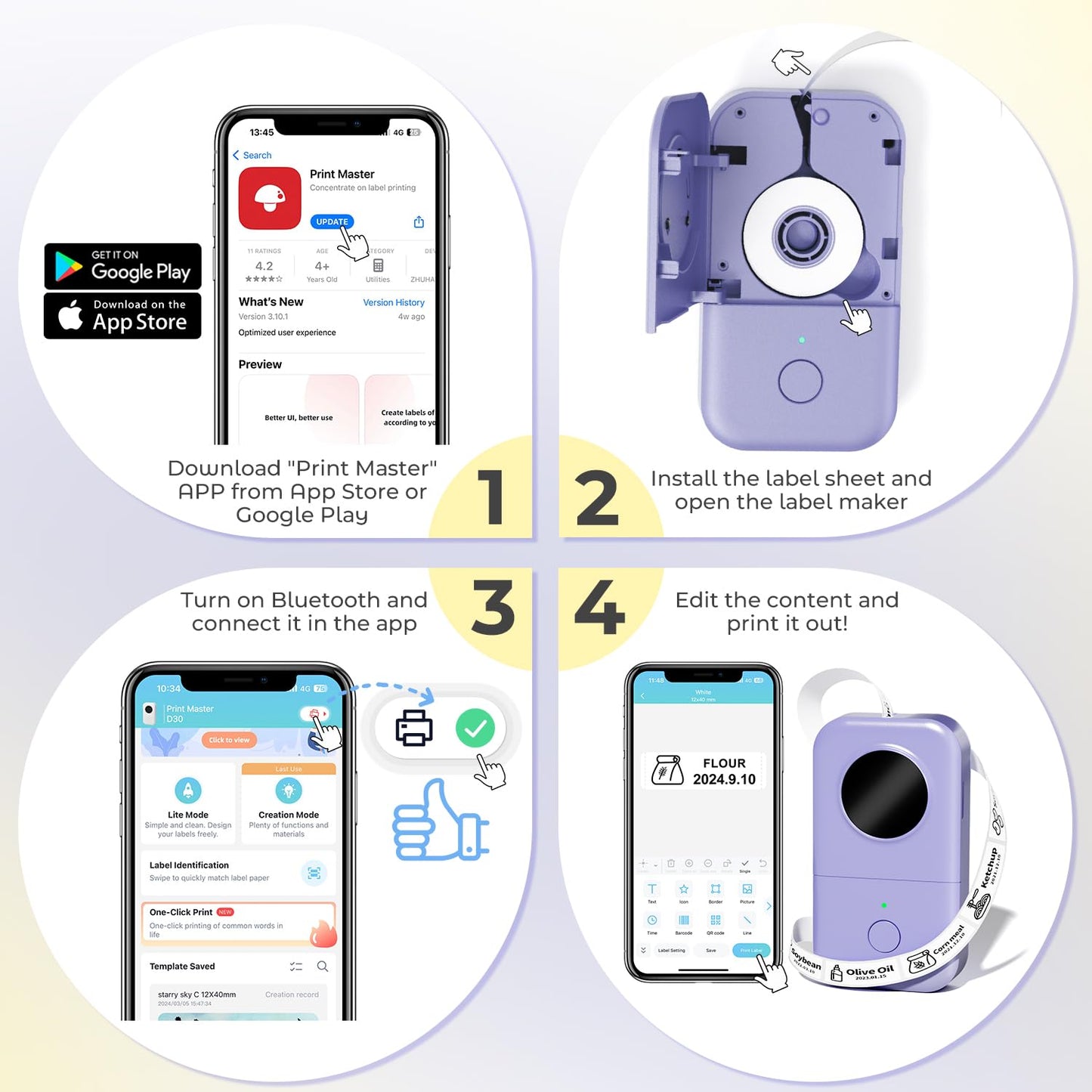 Phomemo D30 Bluetooth Label Maker, Portable Label Machine Thermal Label Printer, Name Price Sticker Printer, for Home, Office, Date, Name, Compatible with Android and iOS Systems