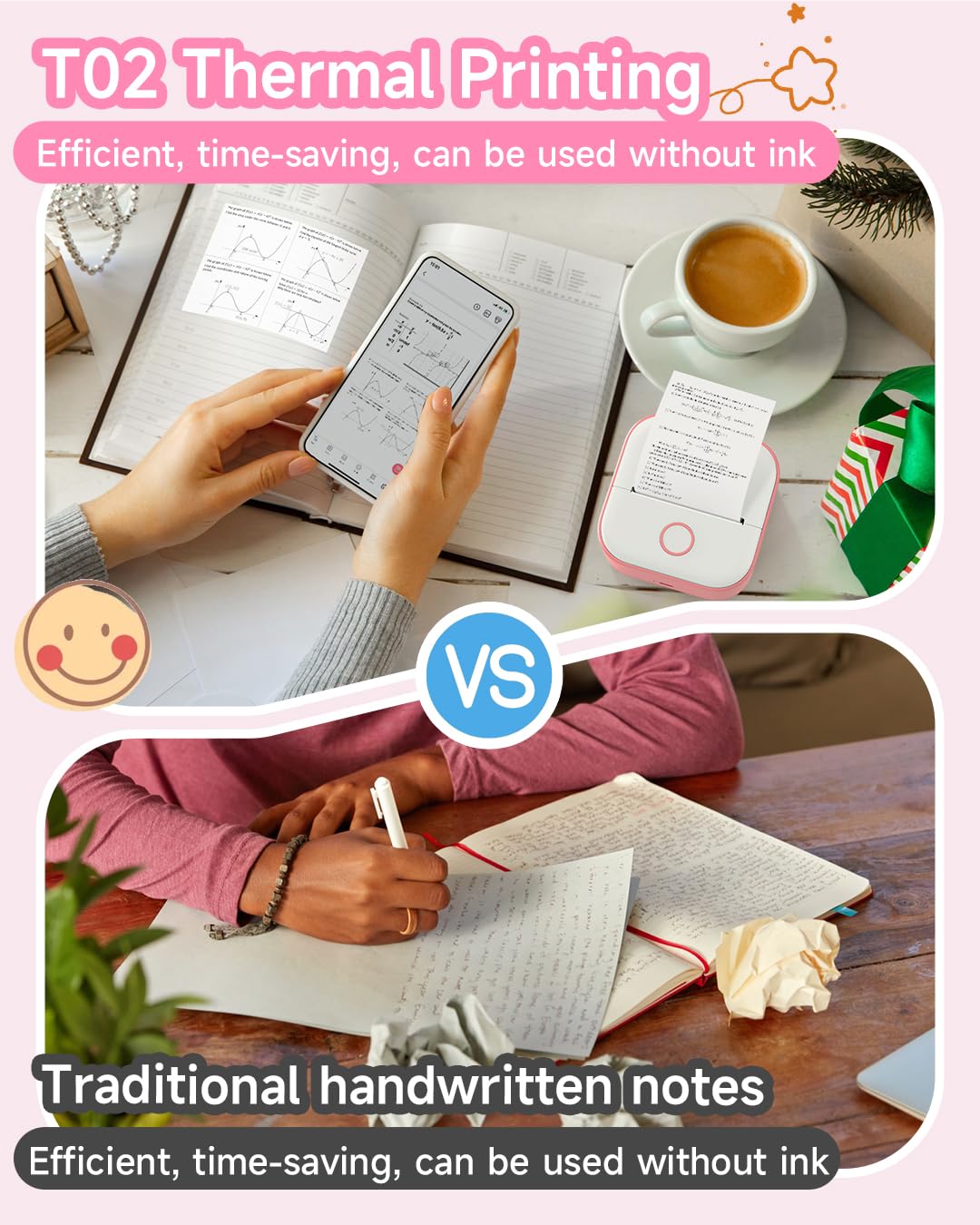 Phomemo Mini Sticker Printer - T02 Small Thermal Printer for Phone, Portable Wireless Printer for Children's Day Birthday, Compatible with iOS & Android, Pink