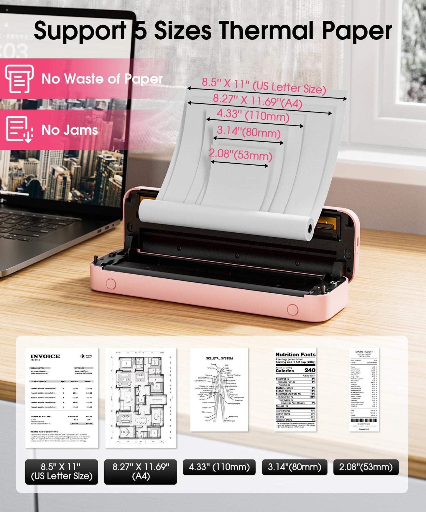 Phomemo Portable Printers Wireless for Travel,M832 Thermal Inkless Printer, Bluetooth Mobile Printer Support 8.5'' x 11'' US Letter,Compatible with Phone & Laptop for Home,Office,Travel,with 1 Case