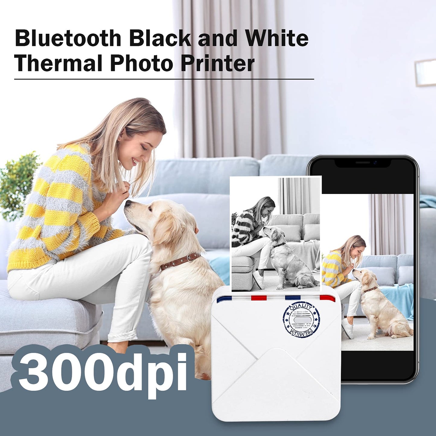 M02S Mini Termal Yaz?c? Seti - Kablosuz Bluetooth Ta??nabilir 300dpi HD Bask?, ?arj Edilebilir Pil ile, G¨¹nl¨¹k Organizasyon Foto?raflar? i?in Uygun, Phomemo iPhone ve Android ile uyumlu, Beyaz