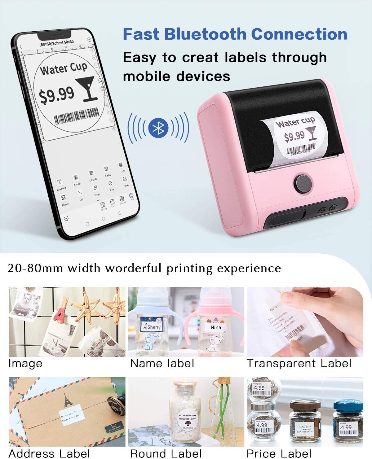 Phomemo 2 rollen warm continu etiket, zelfklevend eindeloos etiket, 50 mm x 3,5 m, compatibel met Phomemo M200 labelprinter, 3,5 m per rol, 2 rollen (thermisch continu label)