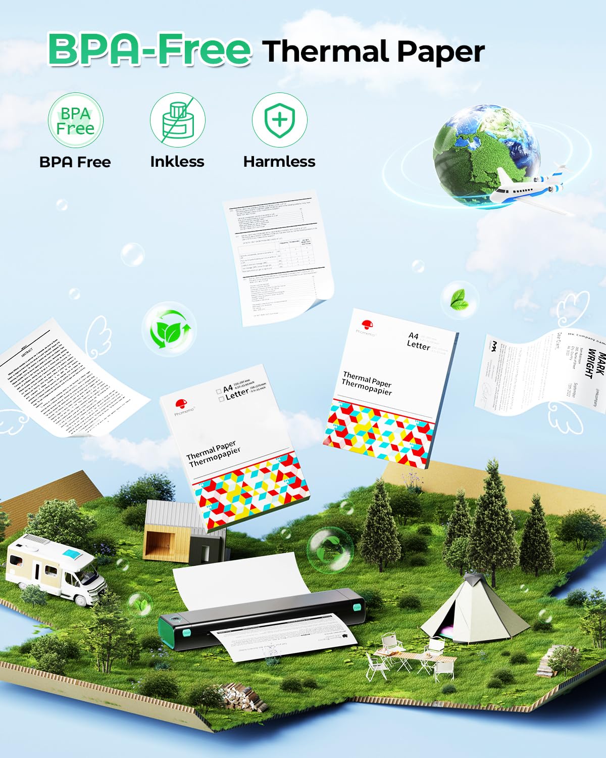 Phomemo A4 Paper, Thermal Printer Paper, 8.27''¡Á11.69'' Printing Paper, Compatible with M08F-A4, M832,M833,M834,MT800 Portable Printer, Not for Laser or Inkjet Printer (100 Sheets)