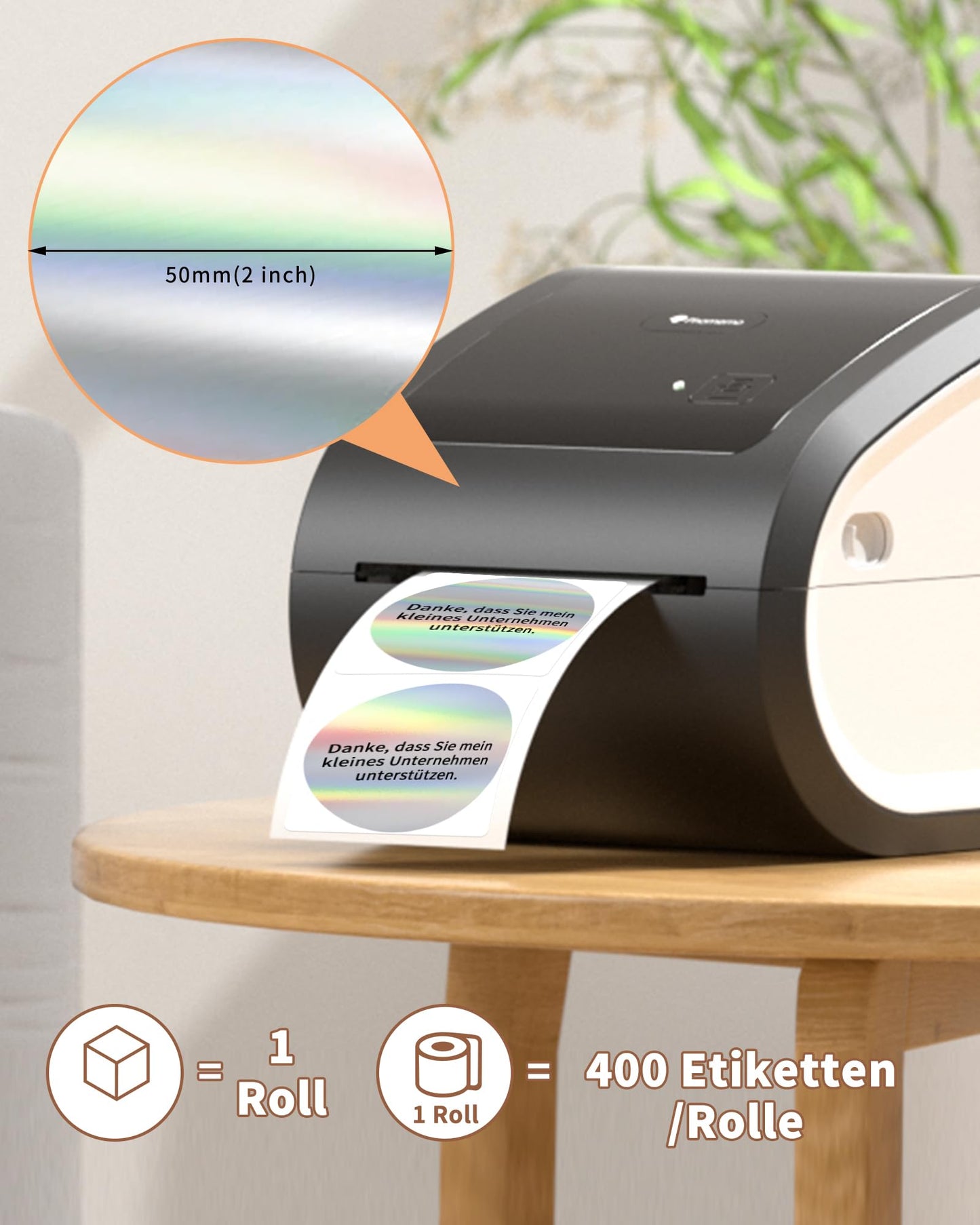 Phomemo Ronde Holografische Zilveren Thermische Etiketten 50x50mm,2inch Zelfklevende Stickers,Voor DIY Bedankt,Embleem,Code,enz,Compatibel Met Printers Van Verschillende Merken(400 etiketten/rol)