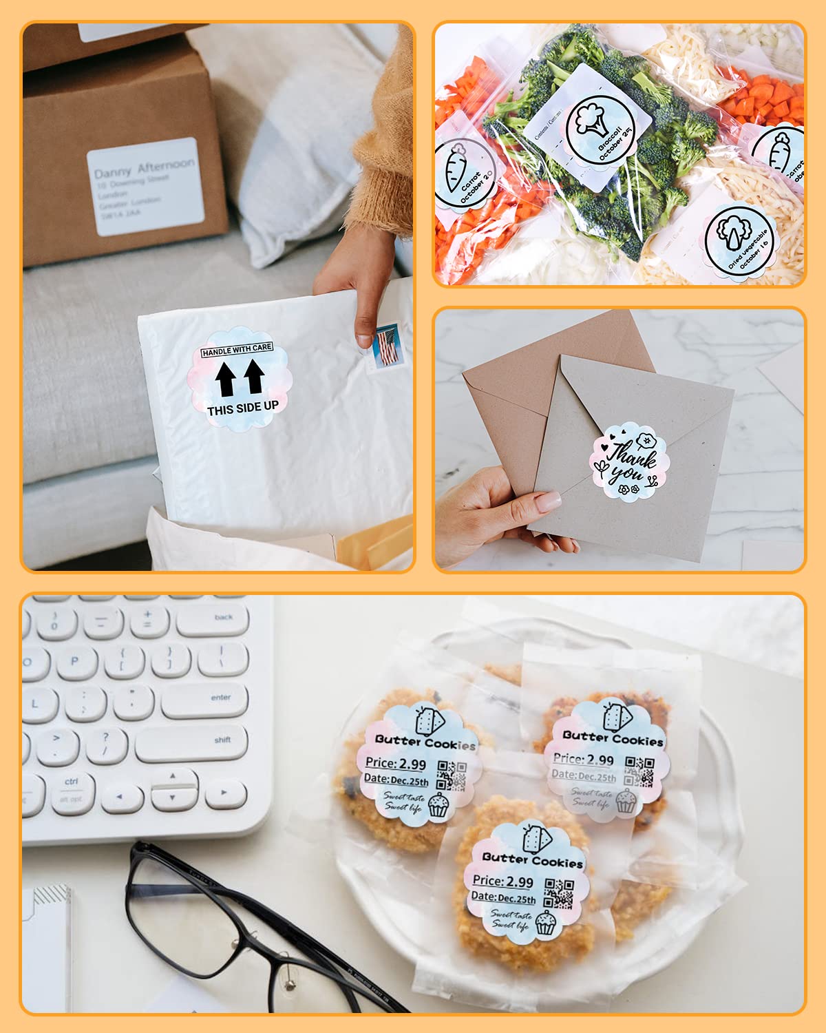 Phomemo 2'' etichette termiche ondulate, autoadesivi adesivi per fiori adesivi adesivi adesivi per carta di ringraziamento, logo, nome, prezzo, indirizzo, codice QR, 500 etichette, gradiente blu-rosa