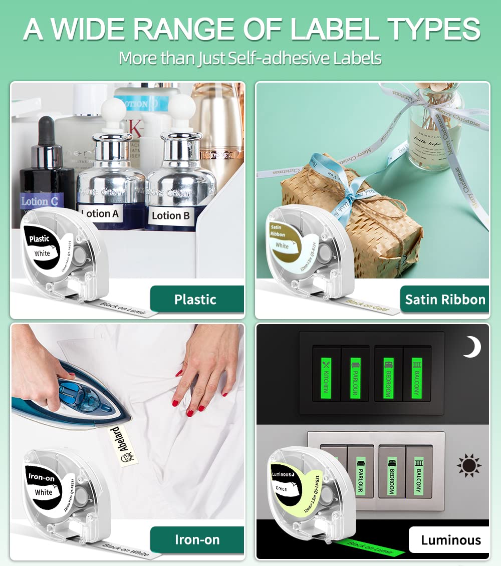 Phomemo P12 Etikettendrucker Bluetooth, Mini labelmaker Beschriftungsger?t selbstklebend, Thermo Etikettierger?t Kompatibel with iOS & Android, labeldrucker f¨¹r Zuhause und das B¨¹ro-Dunkelgr¨¹n