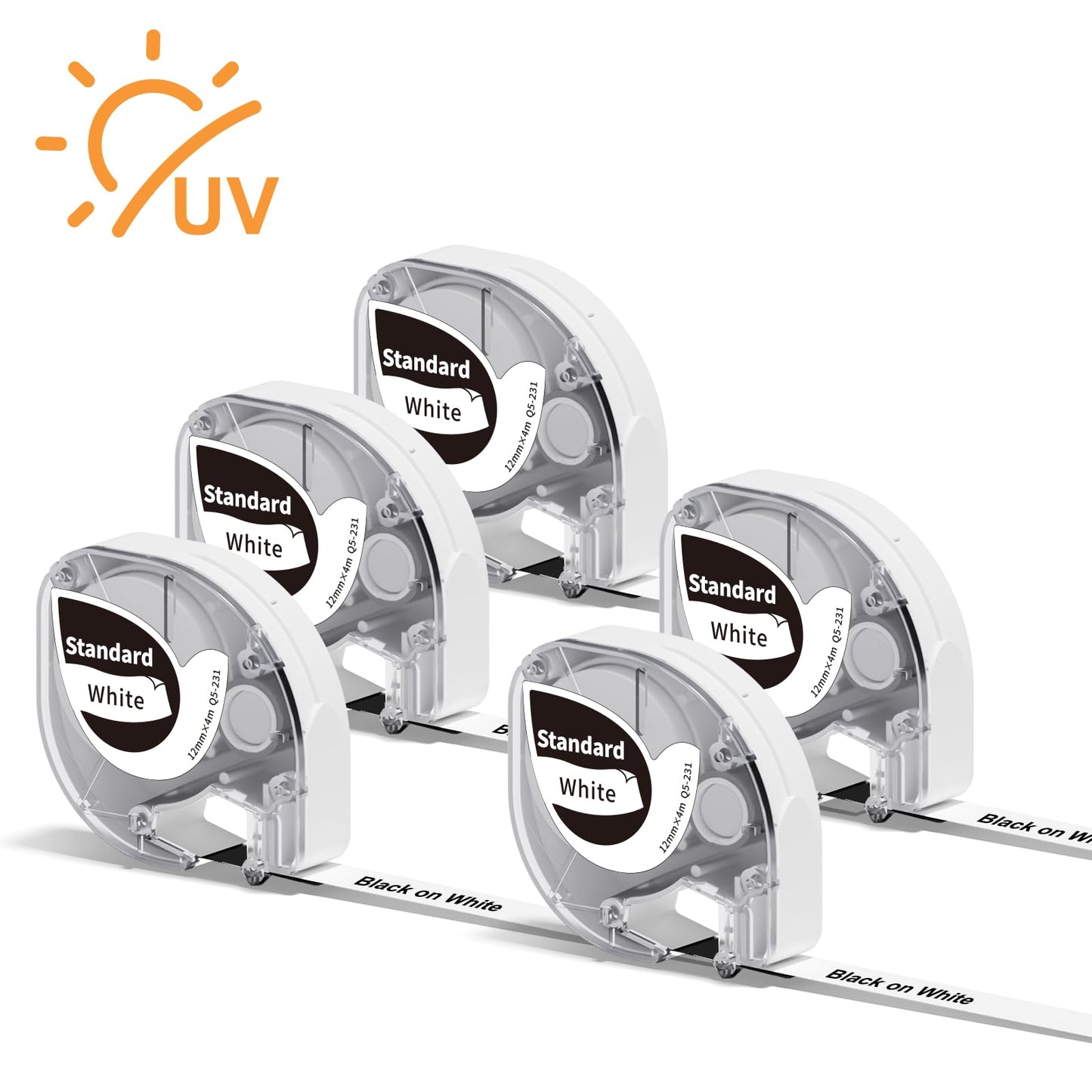 5x Phomemo P12&P12-Pro Original Thermotransfer-Etiketten Schwarz auf Weiß 12mm x 4m Q5-231 Haltbar Hitzebeständig Selbstklebend für Phomemo P12&P12-Pro Etikettendrucker & Kompatibel mit Dymo LetraTag