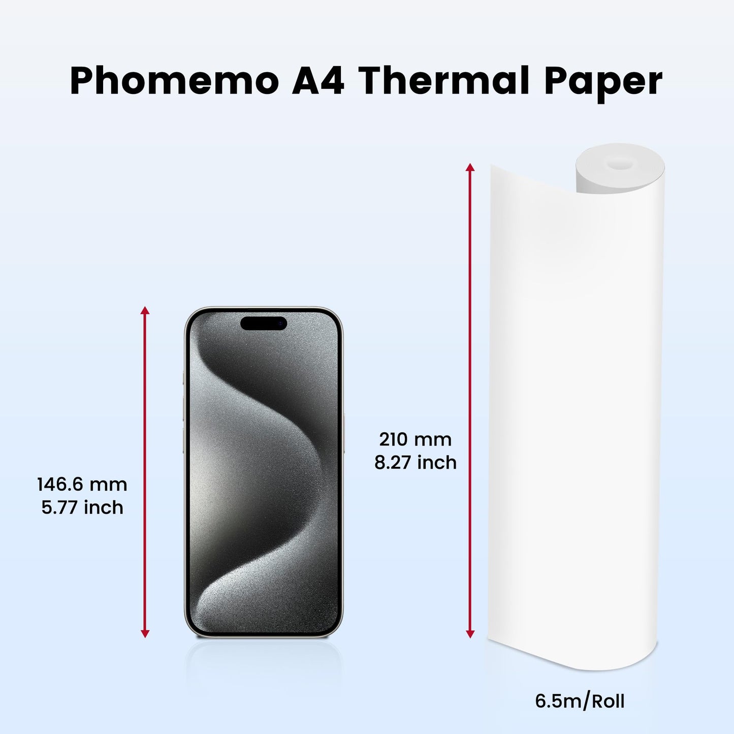 Phomemo Papier D'impression Thermique A4 4 Rouleaux, 210x297 mm, Sans Bisphénol A, Compatible avec L'imprimante Portable Phomemo M832/M834, pour Voyage, Maison, Photo, 20 Feuilles/Rouleau