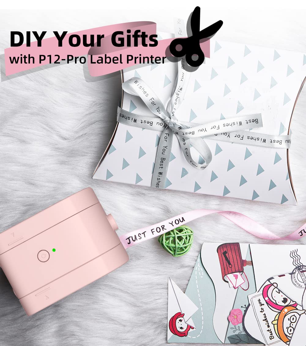 Phomemo P12 Mini Bluetooth labelapparaat, handapparaat, thermo-etiketteerapparaat, zelfklevend, etiketprinter voor thuis, kantoor en kleine bedrijven, draadloze labelmaker voor iOS en Android Phone
