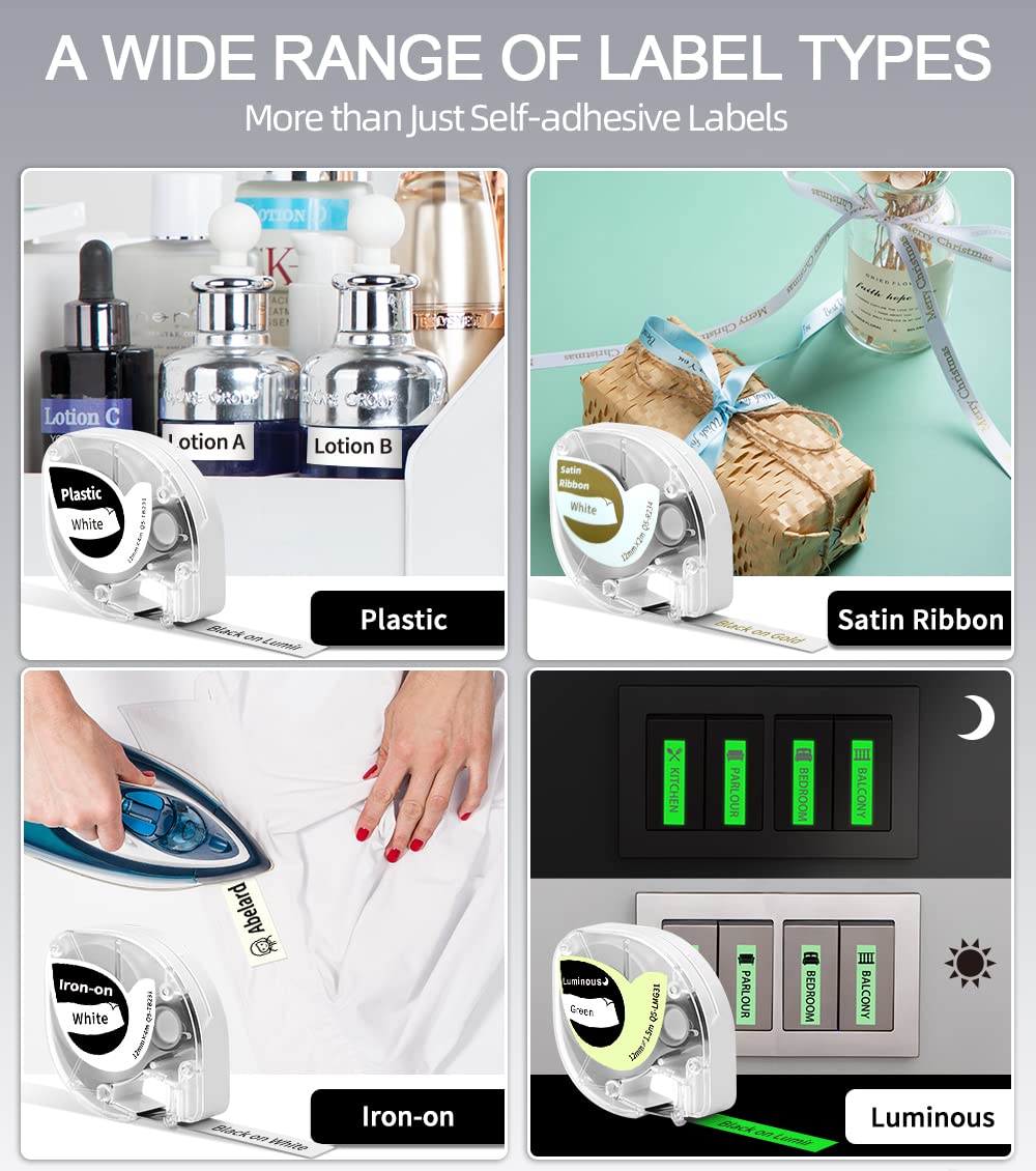 Phomemo P12 Mini Bluetooth labelmaker thermo-labelapparaat, draagbaar etiketteerapparaat, zelfklevend, compatibel met iOS en Android telefoon, draagbare labelprinter voor thuis en op kantoor, zwart
