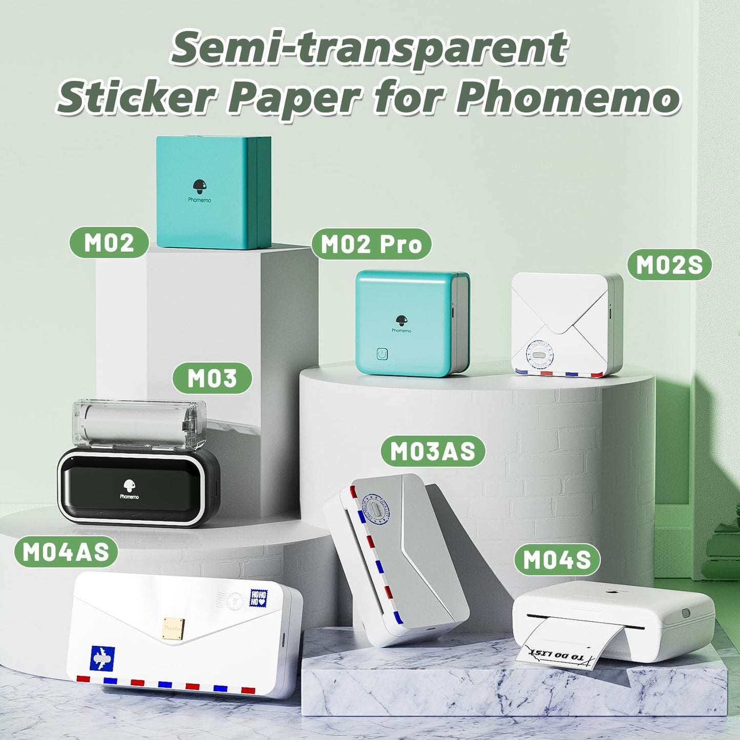 Phomemo Semi-Transparent Sticker Thermal Paper, Self-Adhesive for for Phomemo M02/M02 Pro/M02S/M03 Mini Pocket Printer,50mm x 2.5m, Diameter 30mm, 3 Rolls