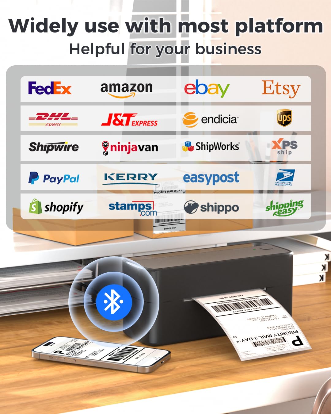 Phomemo Bluetooth Shipping Label Printer for Packages - 4x6 Thermal Label Printer for Small Business - Barcode Label Printer for Phone&PAD&PC to Amazon, Ebay, Shopify, USPS, DHL, Temu