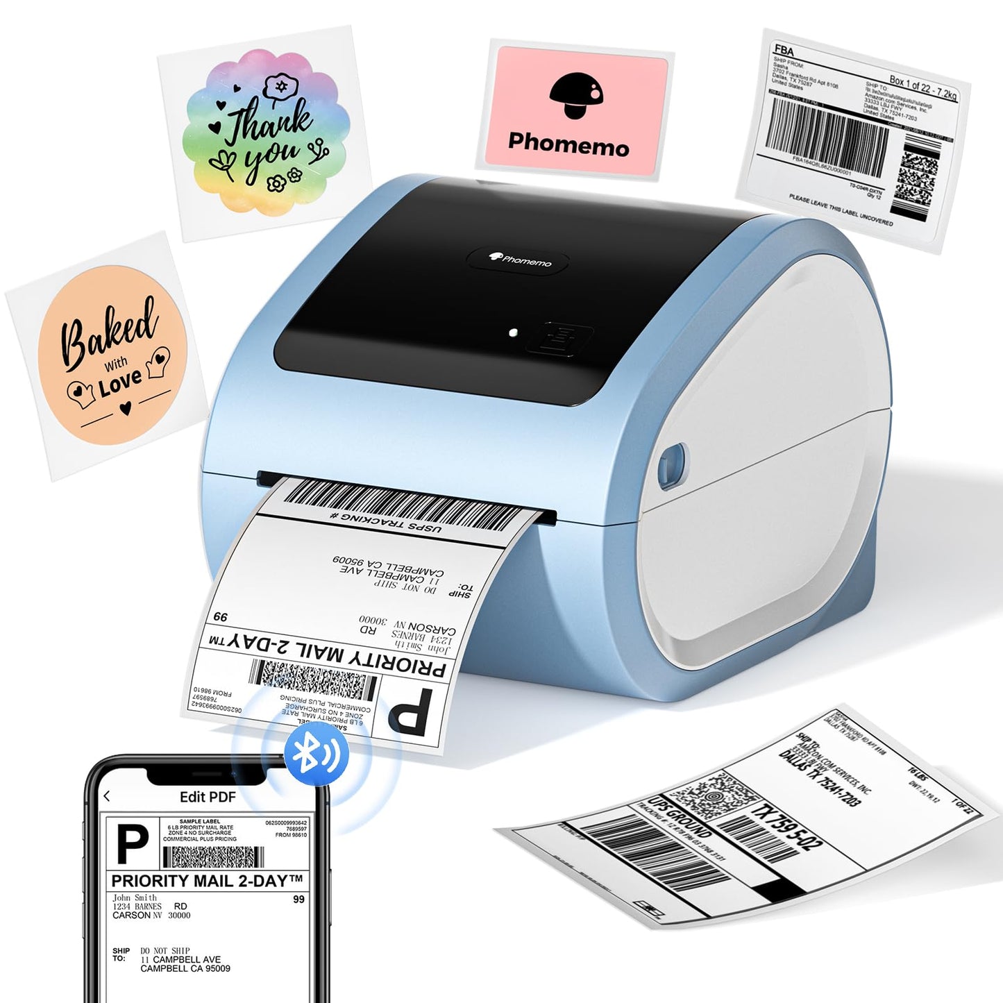 Phomemo Bluetooth DHL Etikettendrucker D520BT,Thermodrucker 4x6,Versandetiketten Drucker,Mobile Thermal Label Printer f¨¹r Kleinunternehmen,for Amazon,Ebay,Shopify,DHL,FedEx,UPS(Blau LabelDrucker