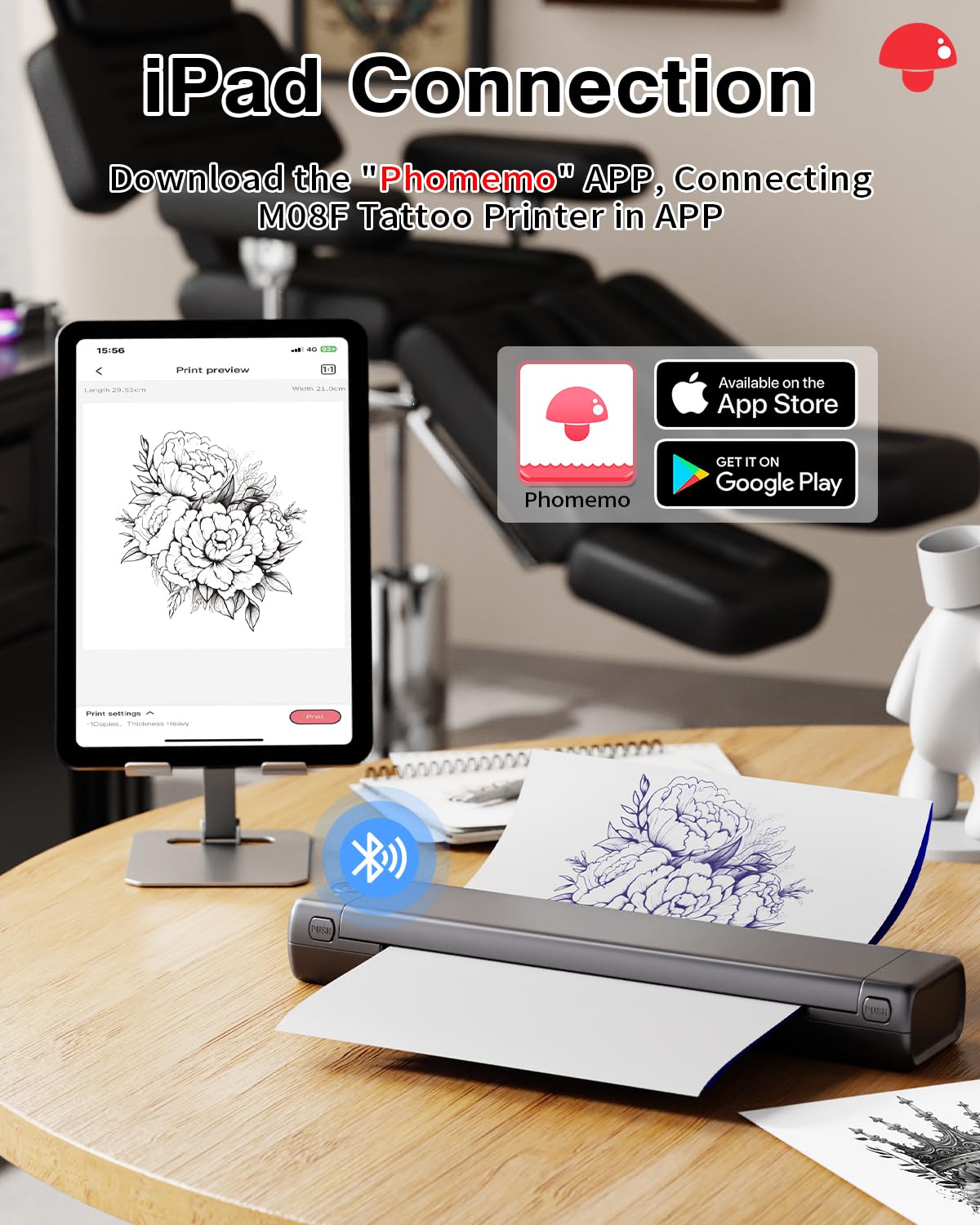 Phomemo Bluetooth Tattoo Stencil Printer, Thermal Tattoo Transfer Machine for Tattoo Artists, Compatible with Phone & PC, with Storage Case & 10Pcs Free Tattoo Transfer Paper, Grey