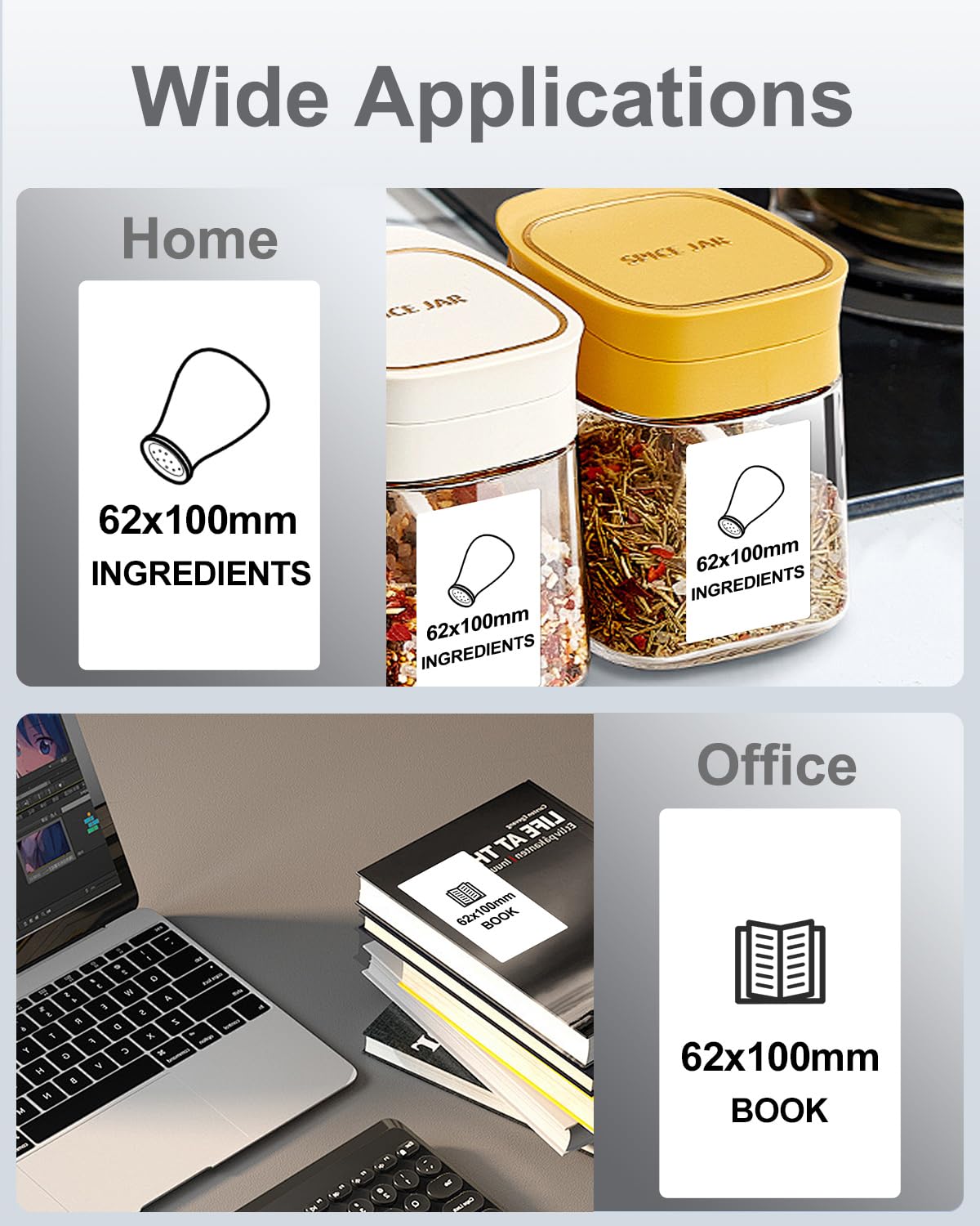 Phomemo Thermo-Etiketten Druckerpapier, Selbstklebende Gro?e Versandetiketten/Namensschilder | 62mmx100mm (2.44'' x 4'') | 80 Etiketten/Rolle Kompatibel mit Phomemo M220/M200/M221 Etikettendrucker
