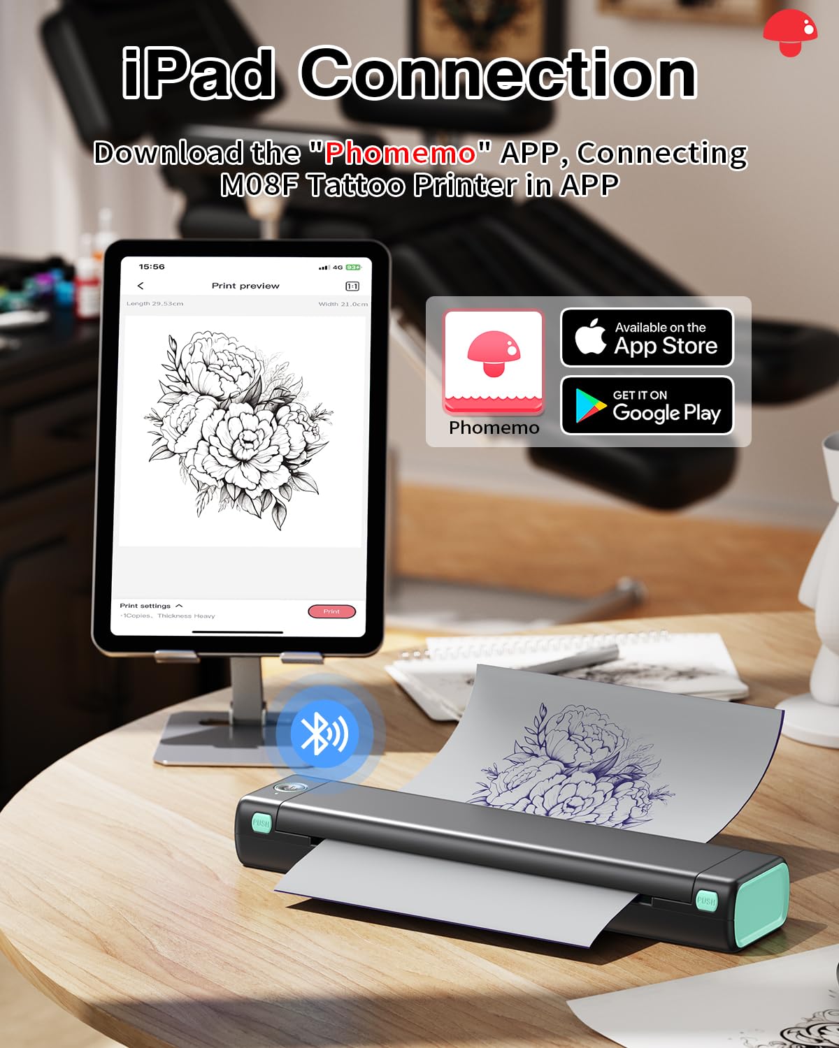 Phomemo Wireless Tattoo Stencil Printer, with Storage Case & 10 Pcs Tattoo Transfer Paper, Bluetooth Tattoo Transfer Printer for Tattoo Artists, Beginners, Compatible with Phone & PC