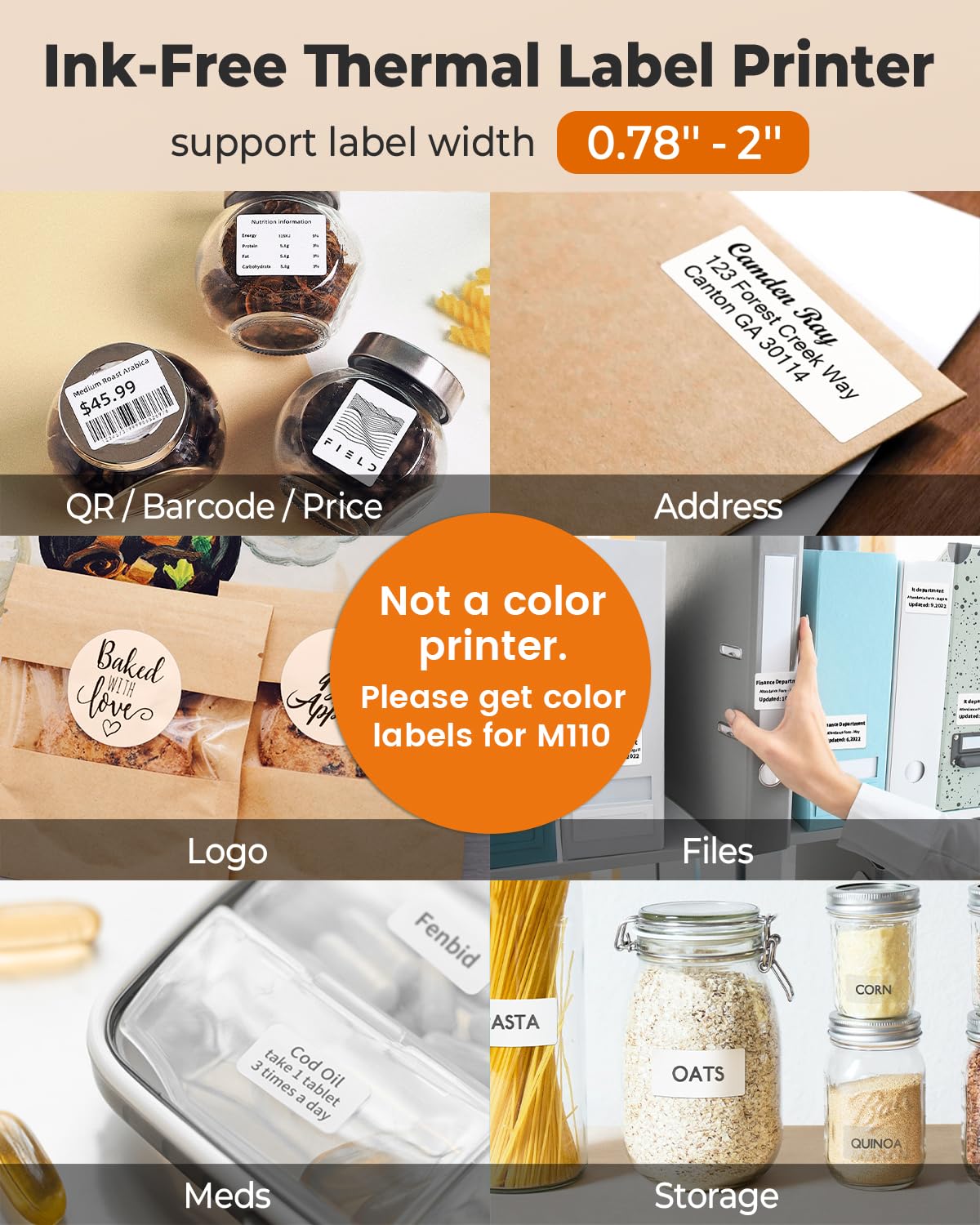 Phomemo Barcode Printer - M110 Thermal Label Printer, Upgraded Bluetooth Portable Label Maker for Small Business, Address, Sticker, Home for Phone; for PC/Mac(USB), with 100pcs Labels, Snow White