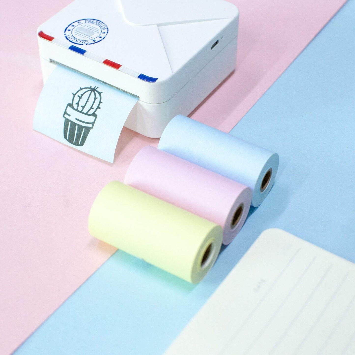 Phomemo Papel Térmico No Adhesivo Multicolor para Impresora de Bolsillo Phomemo M02, M02PRO, M02S, M03, M03AS, M04S, M04AS, Amarillo/Azul/Rosa, 53 mm x 6,5 m, 3 Rollos