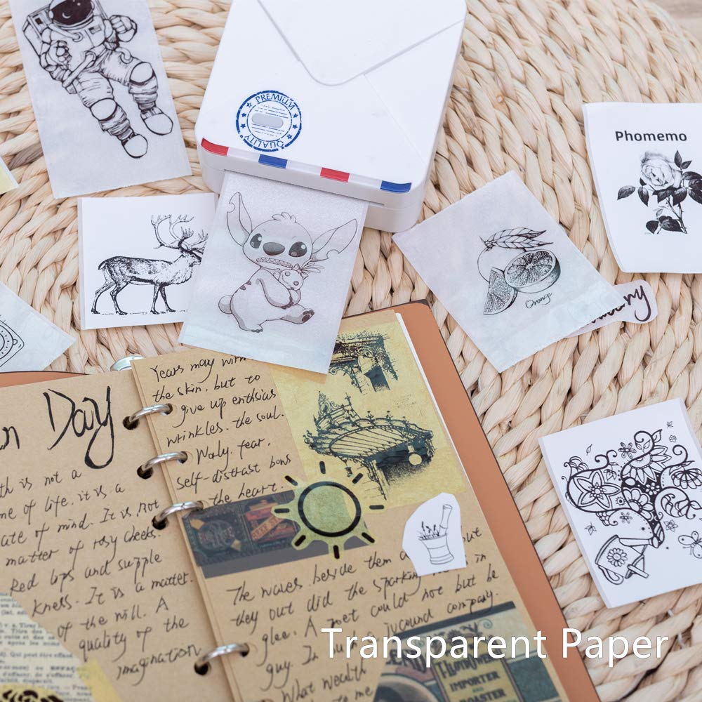 Phomemo 53mm Papier f¨¹r M02,M02S,M02PRO,M03,M03AS,M04S,M04AS - 6 Rollen, 2 x Wei?es Papier, 2 x Transparentes Papier, 2 x Halbtransparent, Schwarzer Druck