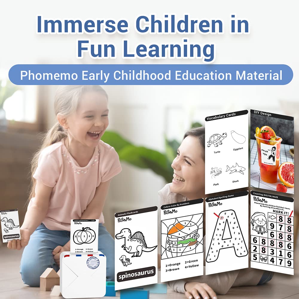 M02S Mini Termal Yaz?c? Seti - Kablosuz Bluetooth Ta??nabilir 300dpi HD Bask?, ?arj Edilebilir Pil ile, G¨¹nl¨¹k Organizasyon Foto?raflar? i?in Uygun, Phomemo iPhone ve Android ile uyumlu, Beyaz