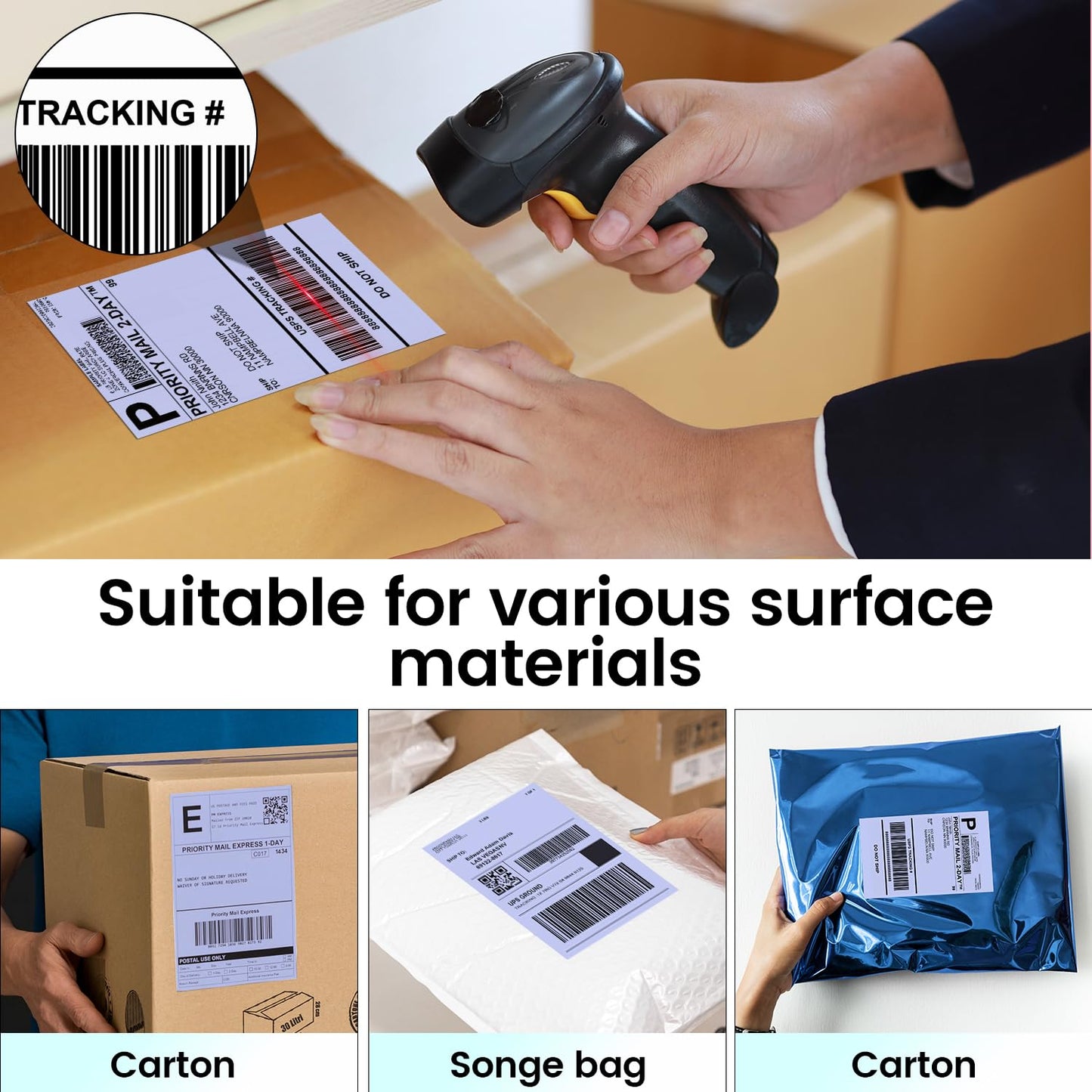 Phomemo 4''x6'' Direct Thermal Shipping Label, Pack of 100 4x6 Thermal Labels Fanfold - for Shipping Labels,Mailing,Address, Product Logo, Barcode Labels,Strong Adhesive (Purple)