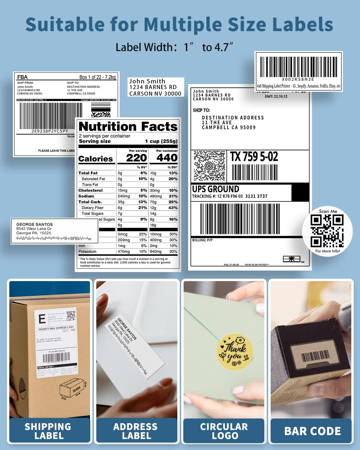 Thermal Label Printer, Shipping Label Printer 4x6, Commercial Direct Desktop Label Printer for Small Busines, Compatible with Amazon, Ebay, Shopify, Etsy, UPS, USPS, FedEx, DHL
