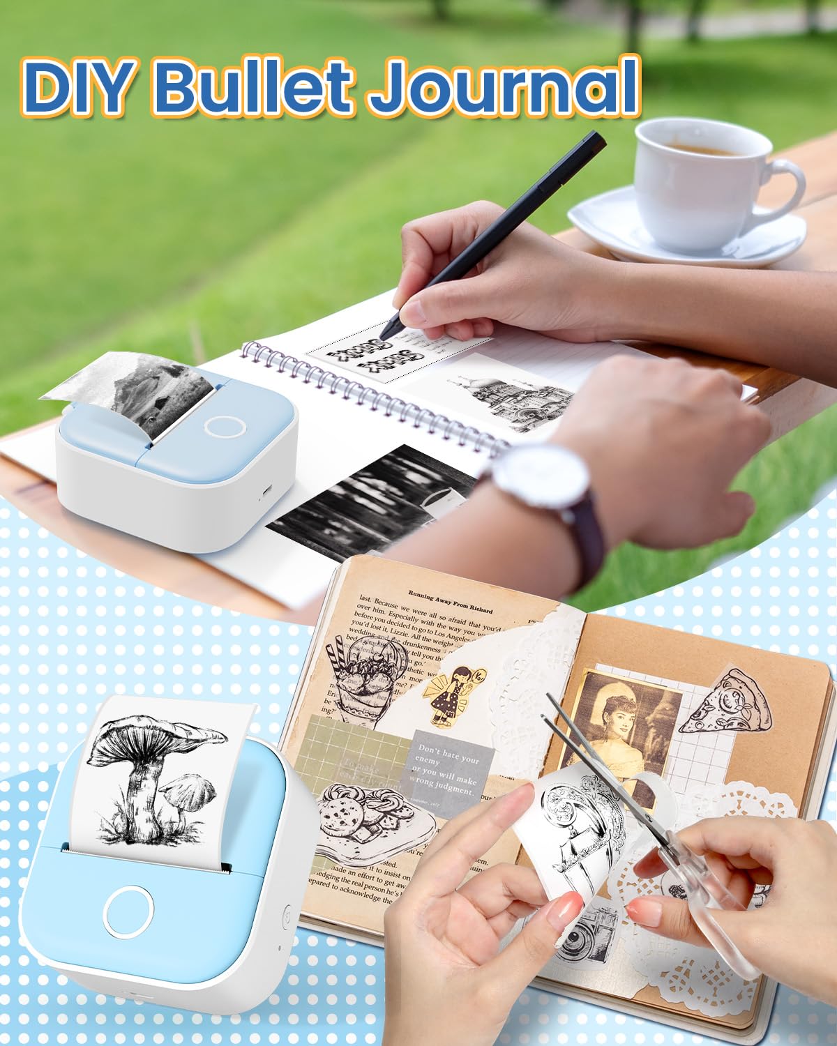 Phomemo Mini Sticker Printer - T02 Mini Thermal Printer, Inkless Sticker Printer with 3 Paper Rolls, Bluetooth Small Printer for Journal, Photos, Notes - Blue
