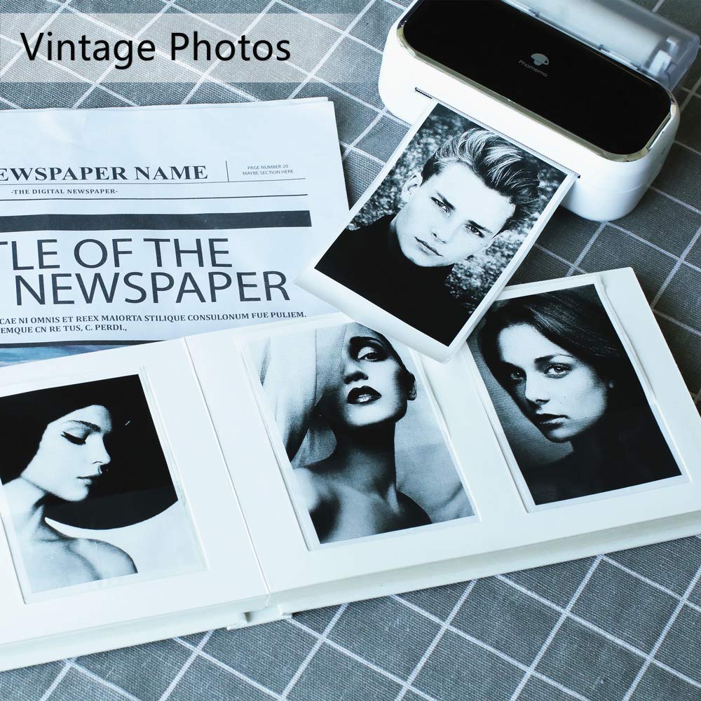Phomemo Papier autocollant 80 mm - Papier thermique blanc pour imprimante photo thermique portable Phomemo M03, M03AS, M04S, M04AS - 80 mm x 3,5 m - Durée de vie de 10 ans - Trois rouleaux par carton