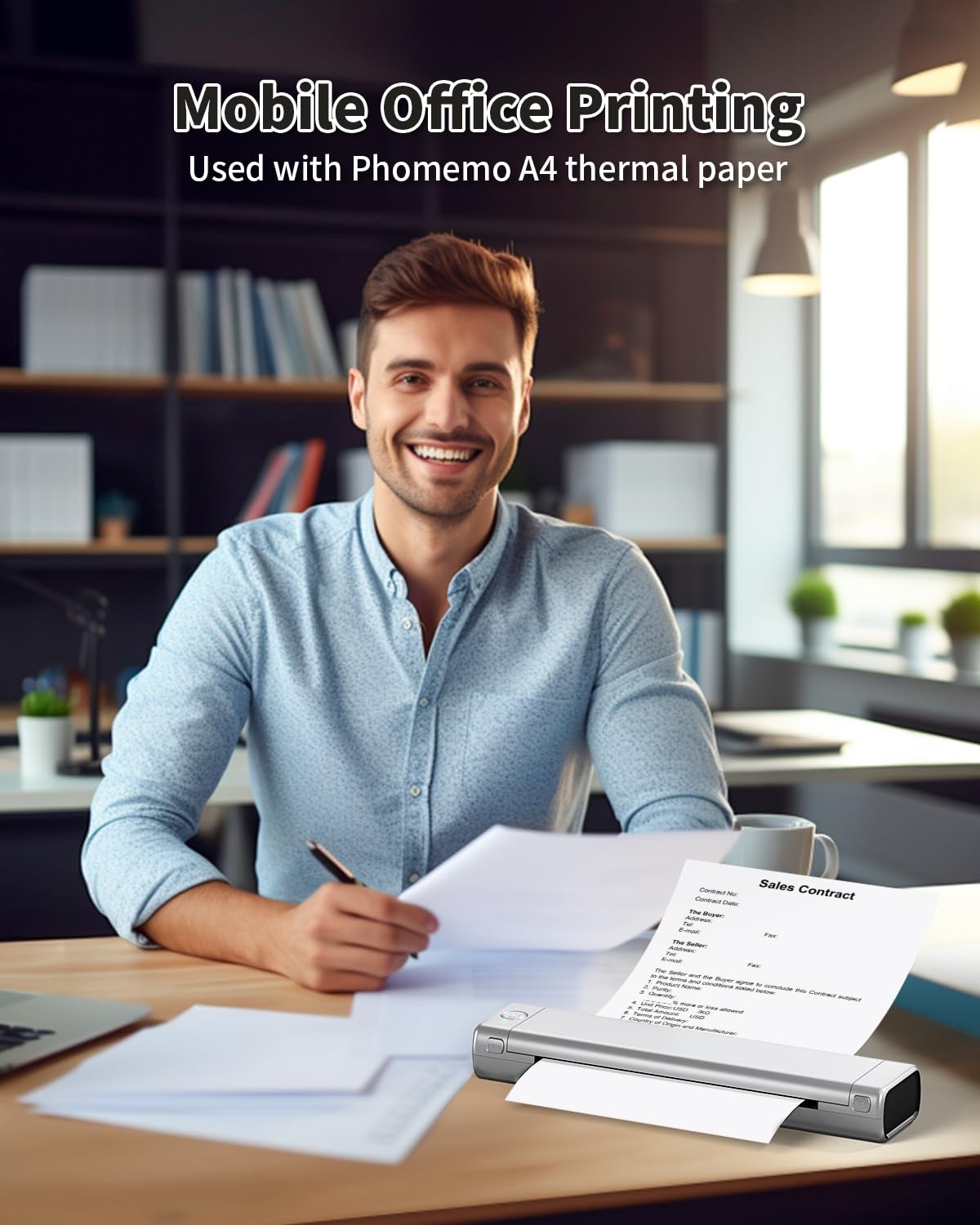 Phomemo Portable Wireless Printer, M08F Bluetooth Mobile Inkless Printer Support A4 Size, No-Ink Thermal Compact Printer, Compatible with Phone & Laptop for Business School Office Photo Tattoo