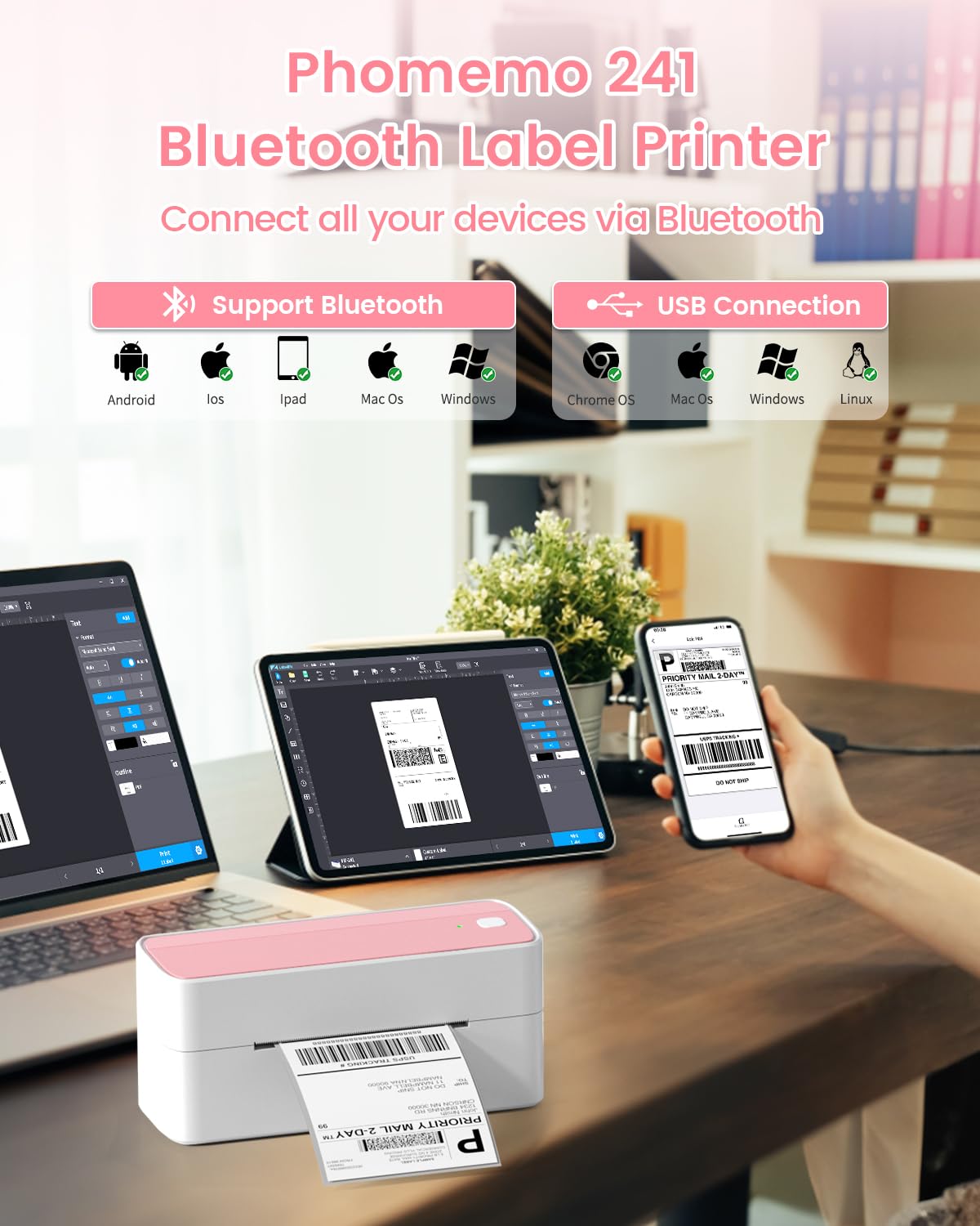Phomemo Bluetooth-Thermo-Etikettendrucker, Desktop-4 x 6 Versandetikettendrucker f¨¹r Versandpakete, Versand, kleine Unternehmen, kompatibel mit Android, iPhone und Windows