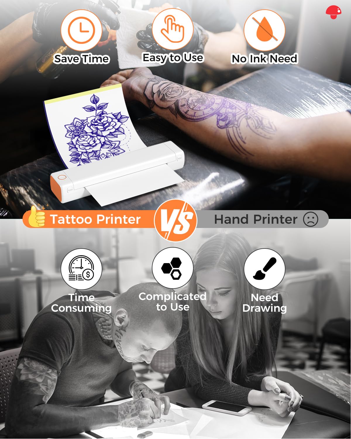 Phomemo Tattoo Stencil Printer, M08F Bluetooth Tattoo Printer for Tattoo Studios, Artists & Beginners, Wireless Tattoo Machine Compatible with Phone, iPad & PC, with 1 Case & Tattoo Transfer Paper