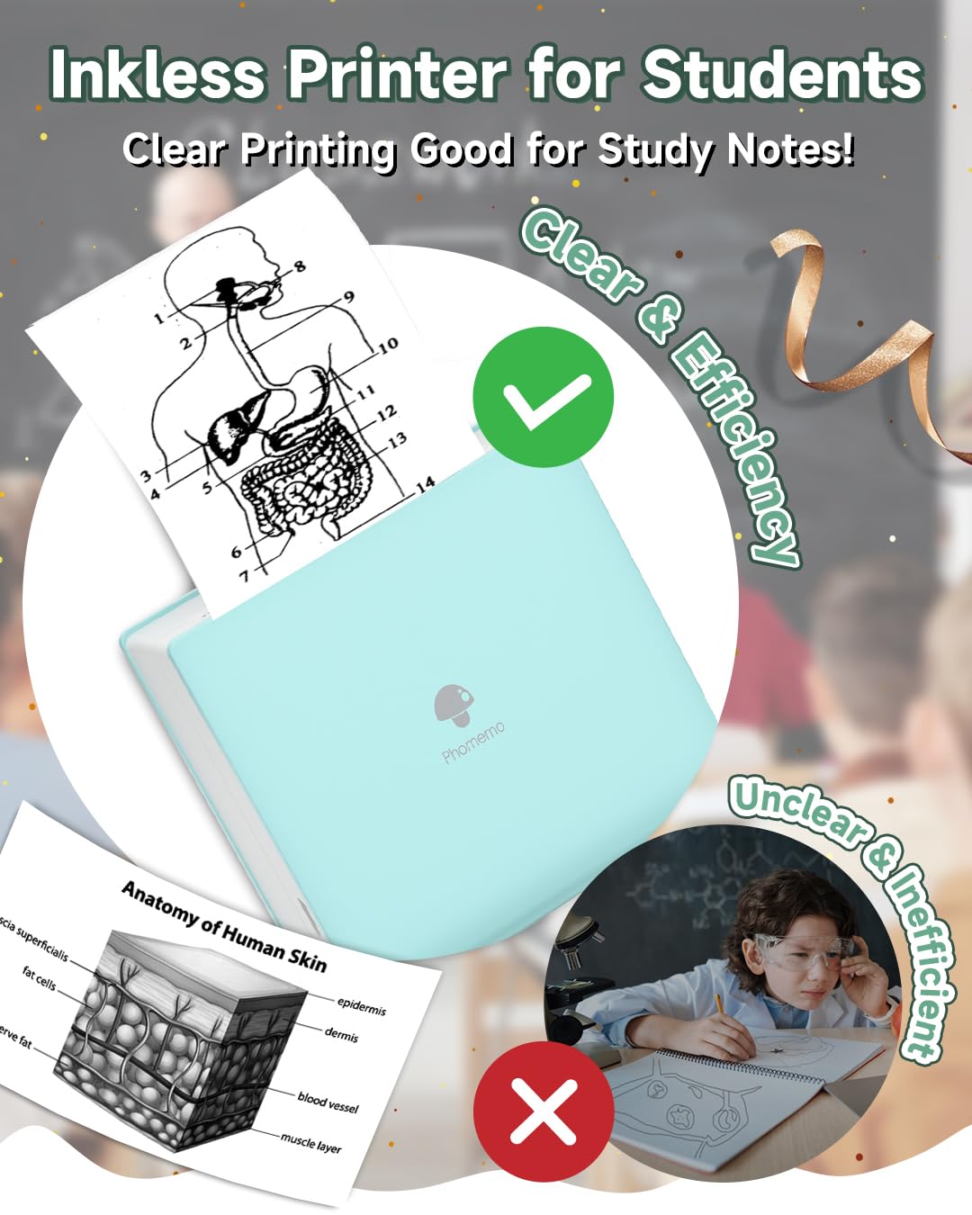 Phomemo Sticker Printer -M02 Mini Thermal Printer Bluetooth Sticker Maker with 3 Rolls Paper, for DIY Creation, Study Notes, Memo, Receipts, List, Work Plan, Gift, Cyan