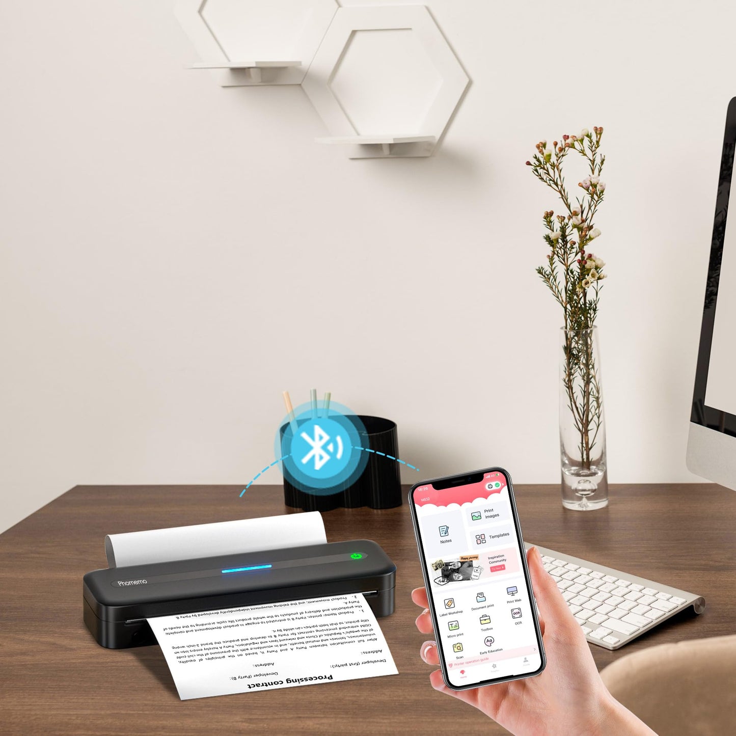 Phomemo A4 Thermodruckpapier 4 Rollen, 210x297 mm, BPA Frei, Kompatibel mit Phomemo M832/M834 Mobiler Drucker f¨¹r Unterwegs, Thermopapier f¨¹r Reisen, Zuhause, Foto, 20 Blatt/Rolle