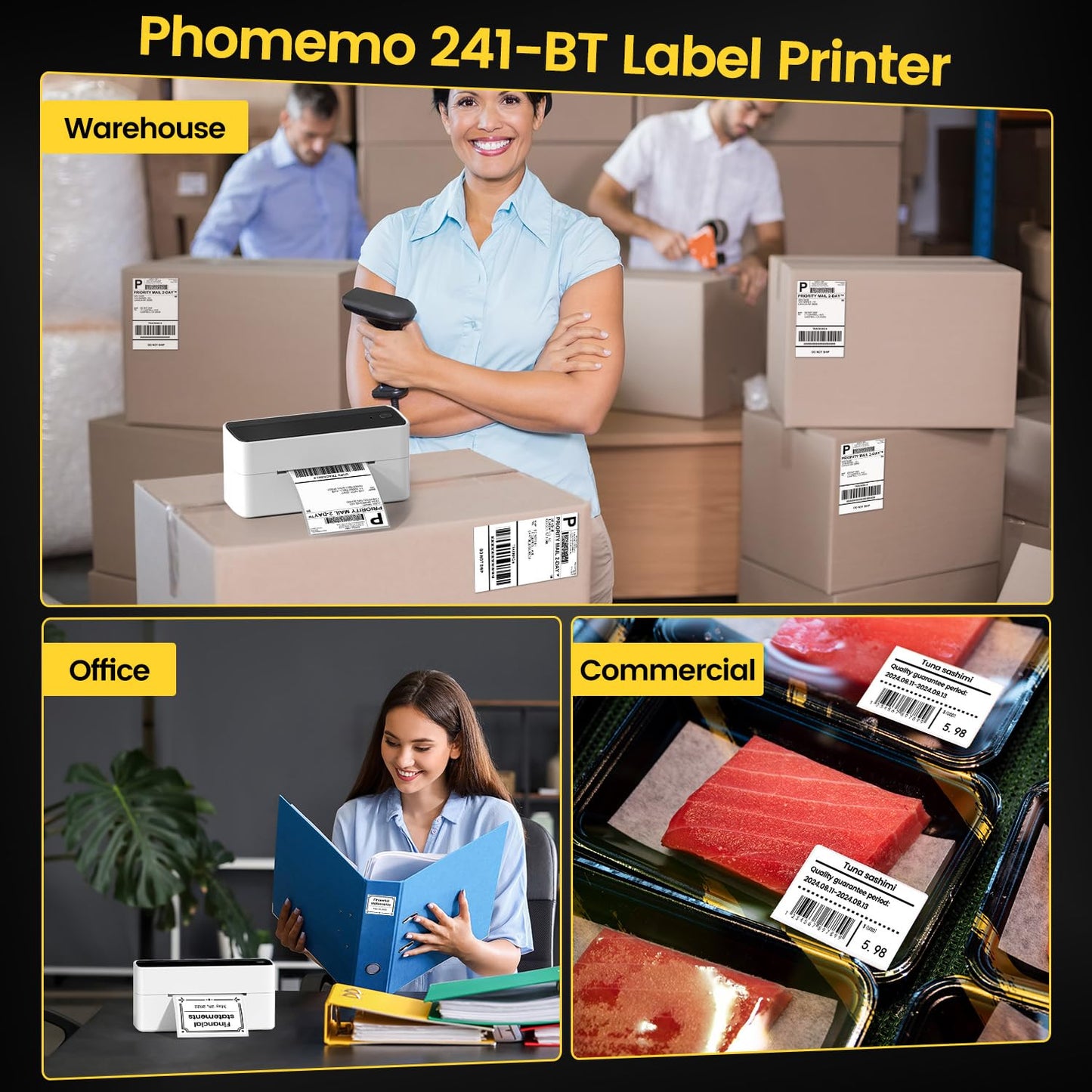 Phomemo 241-BT labelprinter, Bluetooth thermische printer, DHL labelprinter, 4 x 6 labelprinter, thermische labelprinter, ettiketeerapparaat voor verzendpakketten, compatibel met Ebay, Amazon, Etsy,