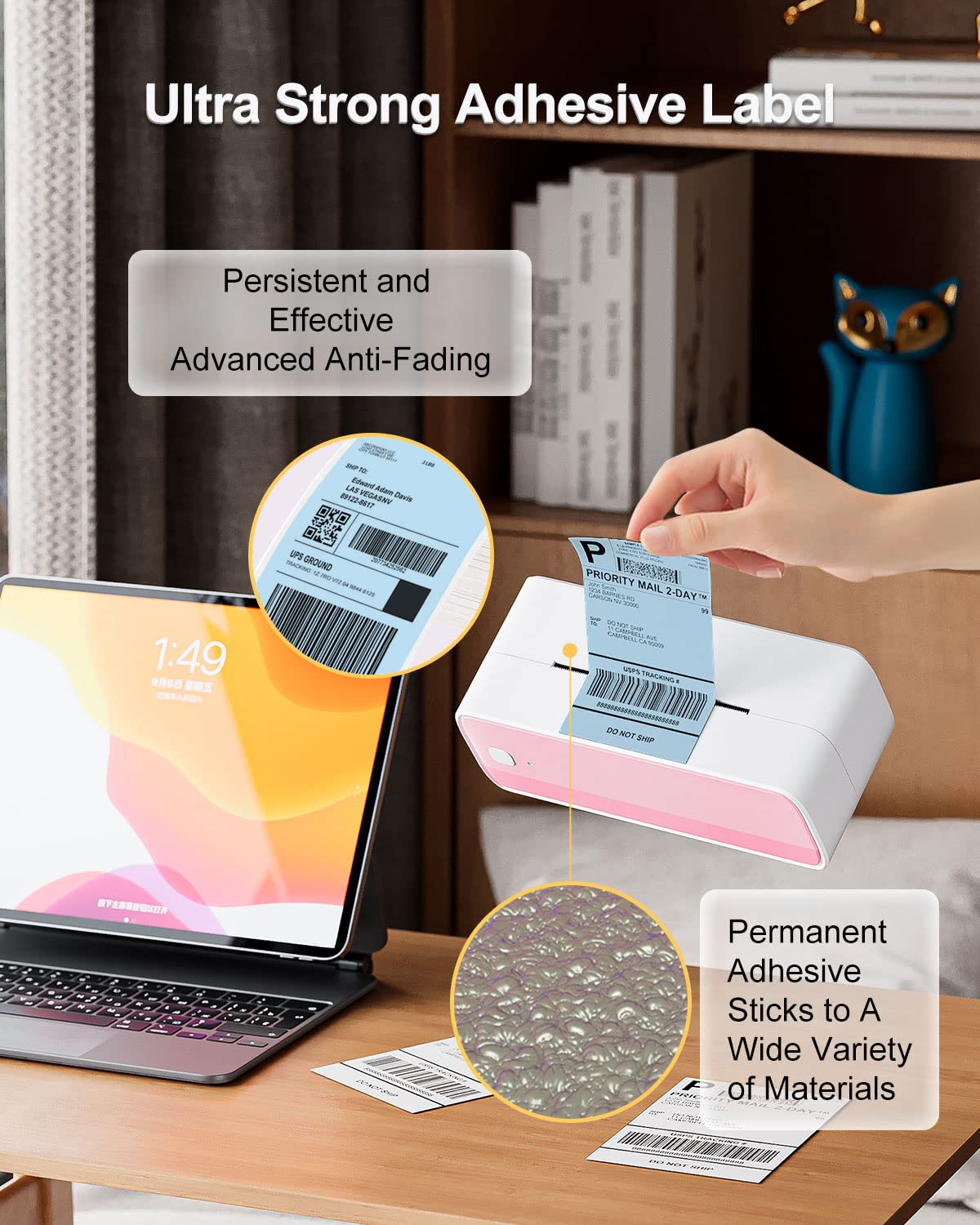 Phomemo Thermal Direct Shipping Label - 4'' x 6'' Fan-Fold Labels, 500 pcs, Permanent Adhesive, Commercial Grade Postage Thermal Labels - Blue