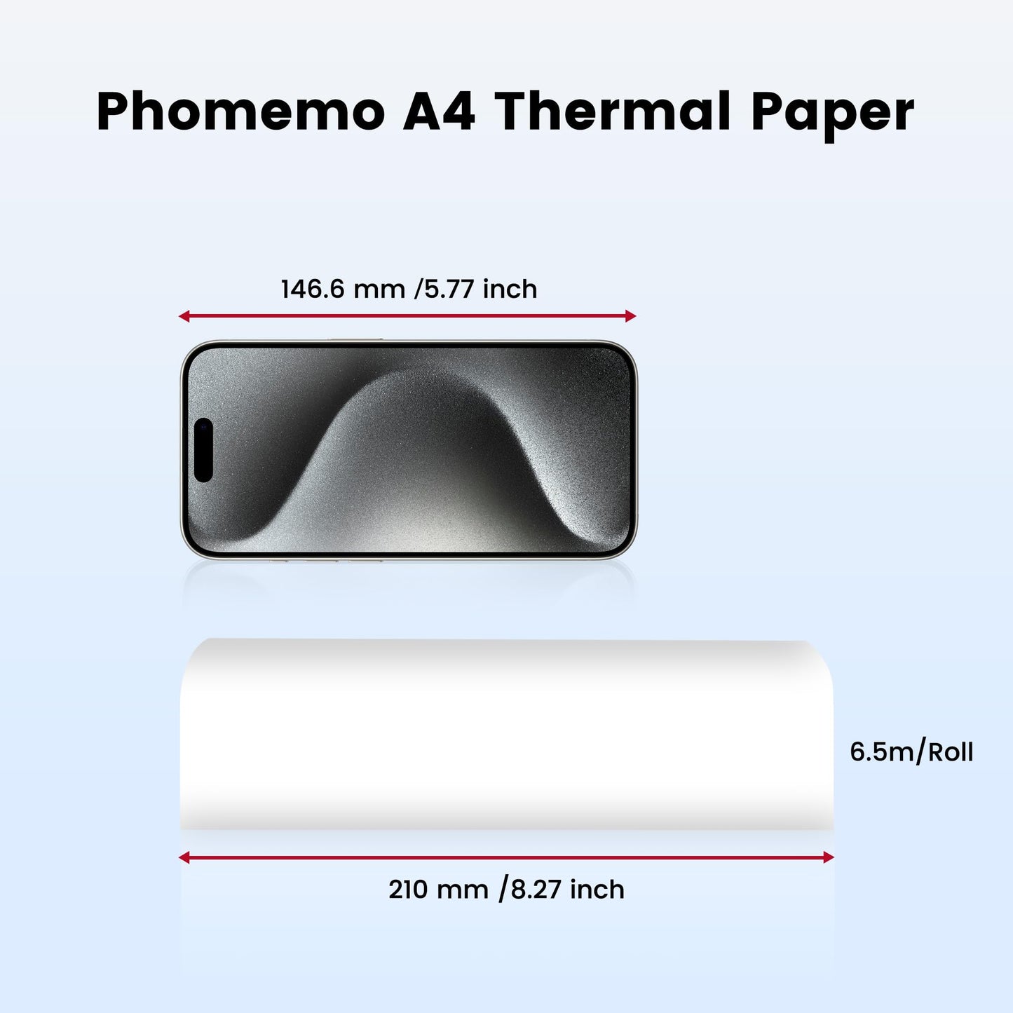 Phomemo A4 Thermal Paper 2 Rolls, Compatible with Phomemo M832/M834 Portable Printer for Travel, Home, Photo, Invoice, Contract, 210x297 mm BPA Free Thermal Printer Paper, 20 Sheets/Roll