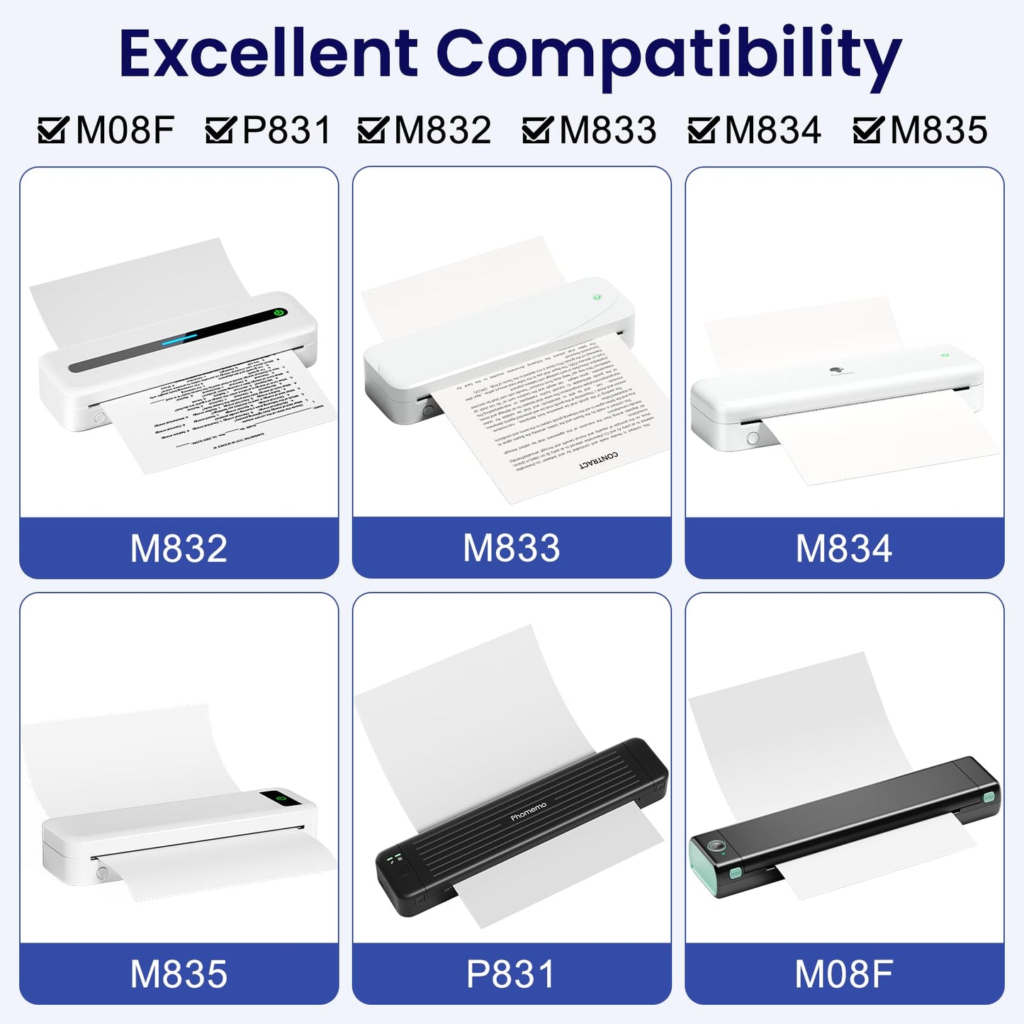 Phomemo Carta per stampante A4, foglio singolo bianco ad asciugatura rapida per stampante termica portatile A4 M08F/P831/M832/M833/M834/M835, 8,27'' x 11,69'' (210 mm x 297 mm), 200 fogli/scatola