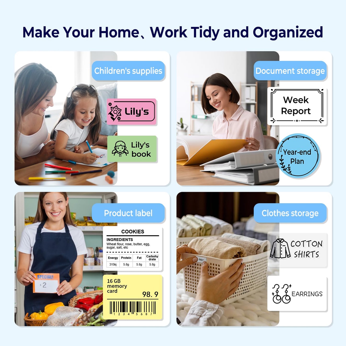 Phomemo -M110 Label Printer Portable Mini Bluetooth Thermal Label Manufacturer for Labelling, Office, Cable, Retail, Barcode and More, Compatible with Android and iOS Systems - Blue