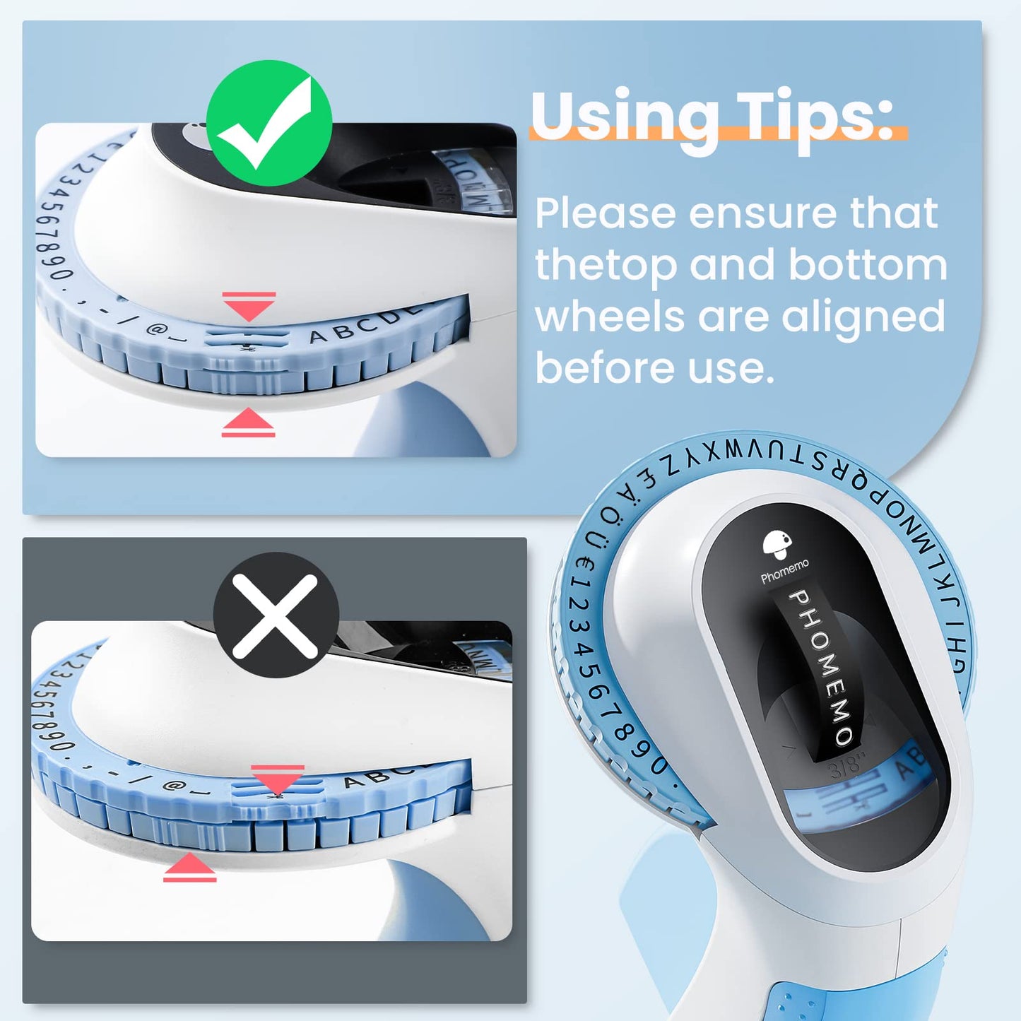 Phomemo Beschriftungsgerät, 3D Prägegerät, Tragbarer Etikettiergerät, Blau Etikettenprägegerät mit 6 Etikettenband,Etikettendrucker mit (£ € Ä Ö Ü), Einfach zu verwenden-für Haus, Büro