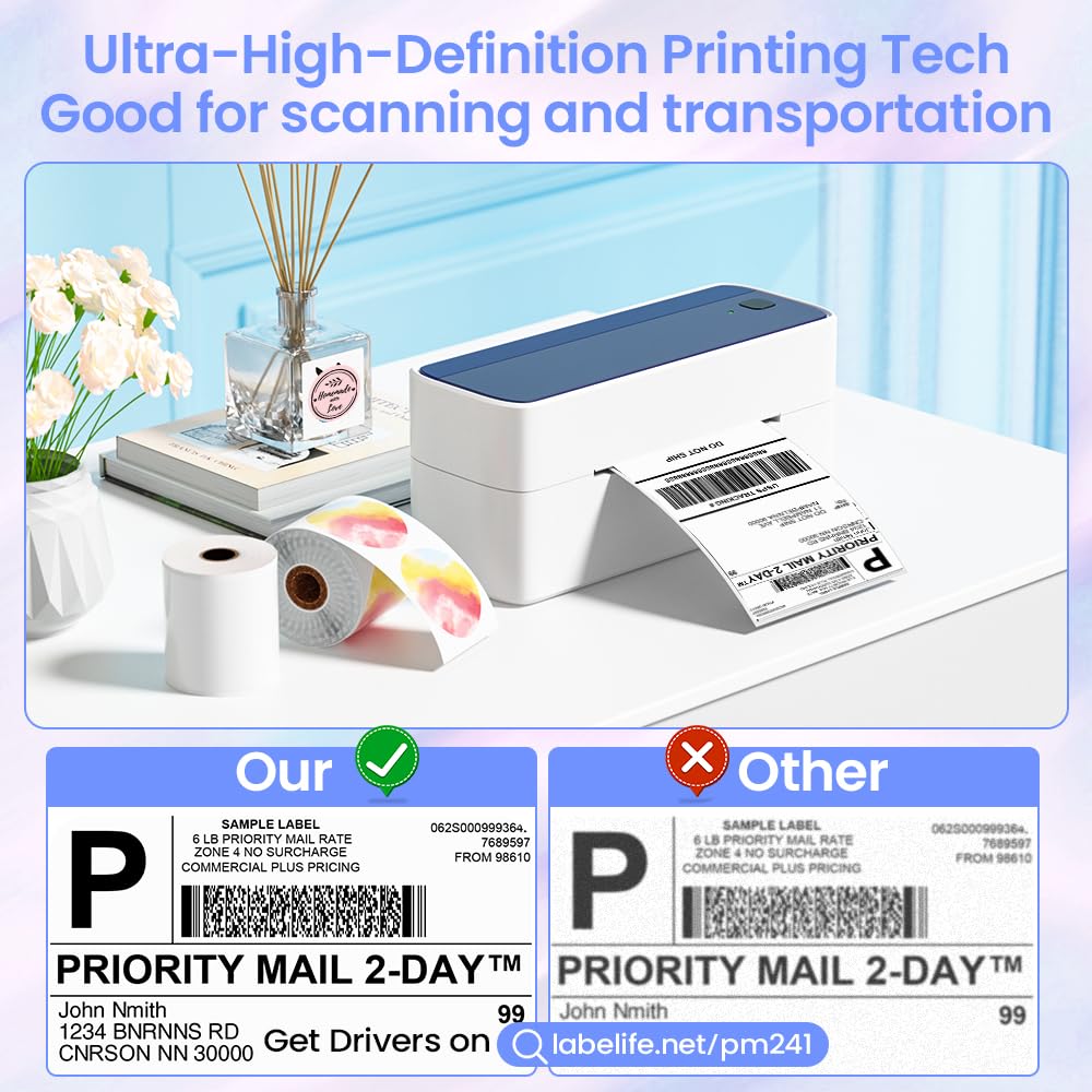 Phomemo Bluetooth Thermal Label Printer, 241BT 4X6 Shipping Label Printer for Shipping Packages, Pink Label Printer for Small Business, Compatible with iPhone, Android, Amazon, Ebay, Shopify, UPSP