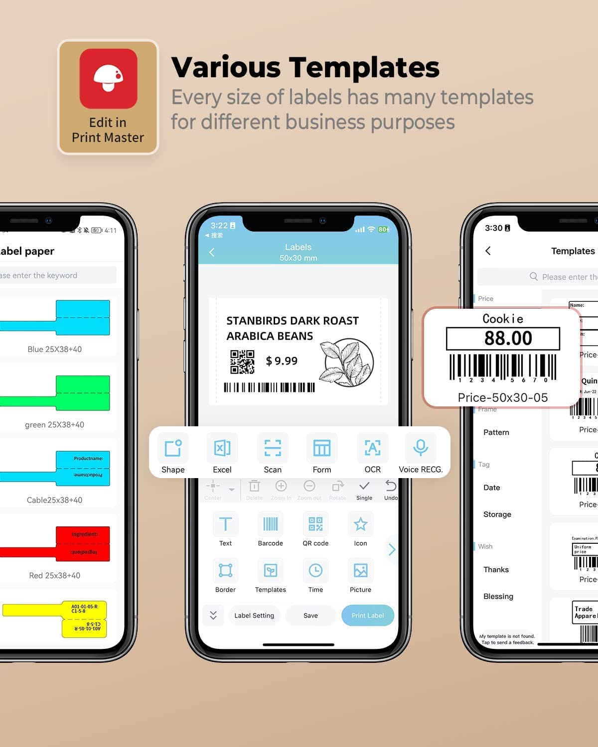 Phomemo M110 Impresora de Etiquetas,Juego de 3 Rollos de Etiquetas,Etiquetadora Autoadhesiva para Teléfono y PC,Impresora de Etiquetas Bluetooth,para el Hogar,La Oficina y la Pequeña Empresa(Naranja