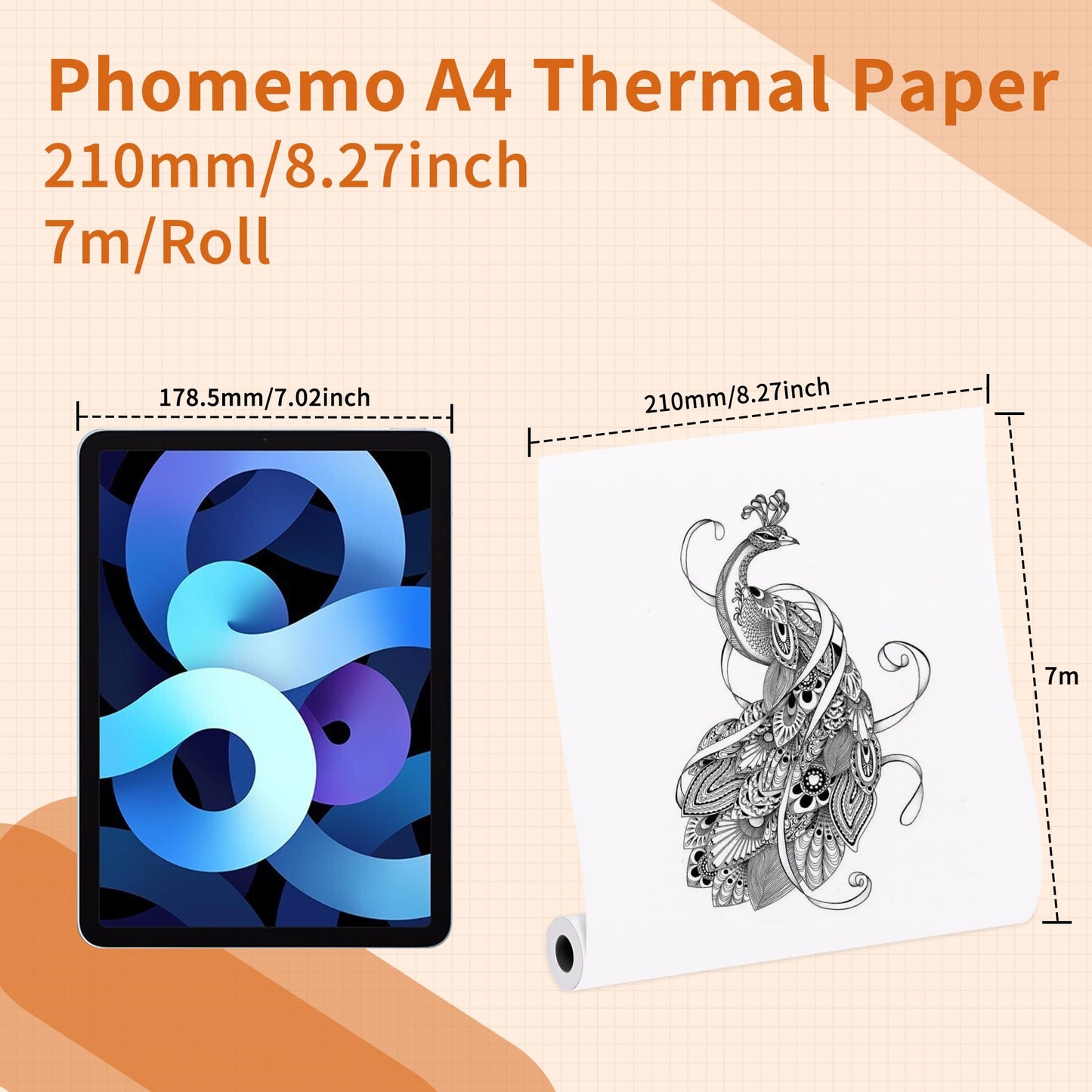 4 Rolls Phomemo M832 Portable Printer Thermal Paper, A4 Paper, Advance Thermal Printing, Thermal Roll Paper Compatible with M08F M832 Portable Printer