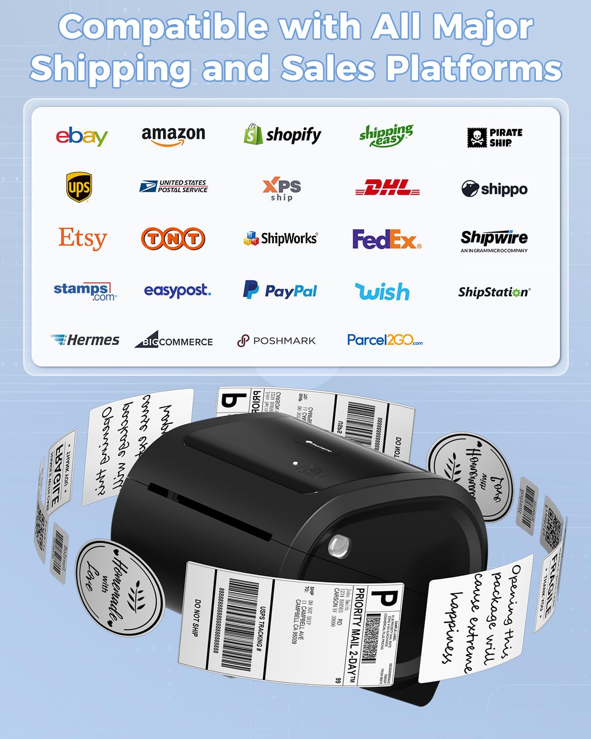 Phomemo Bluetooth Thermo-Etikettendrucker,D520BT USB Versand-Etikettendrucker 4x6,Kabelloser Thermodrucker für Pakete,Porto,Adresse,Logo,Kompatibel mit Ebay,Etsy,Amazon,Shopify,etc(All-Black