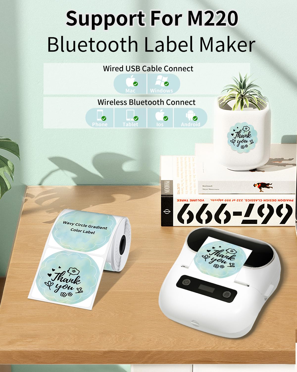 Phomemo Térmica Etiquetas Redonda para Phomemo M110 M120 M200 M220 M221 Impresora de Etiquetas,50 x 50 mm para Código de barras, Logotipo, Precio, Regalo, Bendición,Verde Cielo Estrellado(1 Rollo)