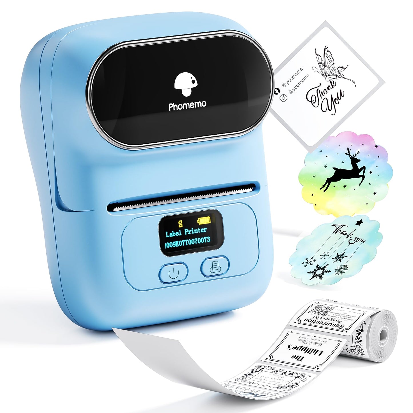 Phomemo Barcode Label Printer - M110 Label Maker Portable Bluetooth Label Maker Machine for Small Business, Barcode, Address, Logo, Clothing, Jerwery, Thermal Printer Compatible with Phones & PC, Blue