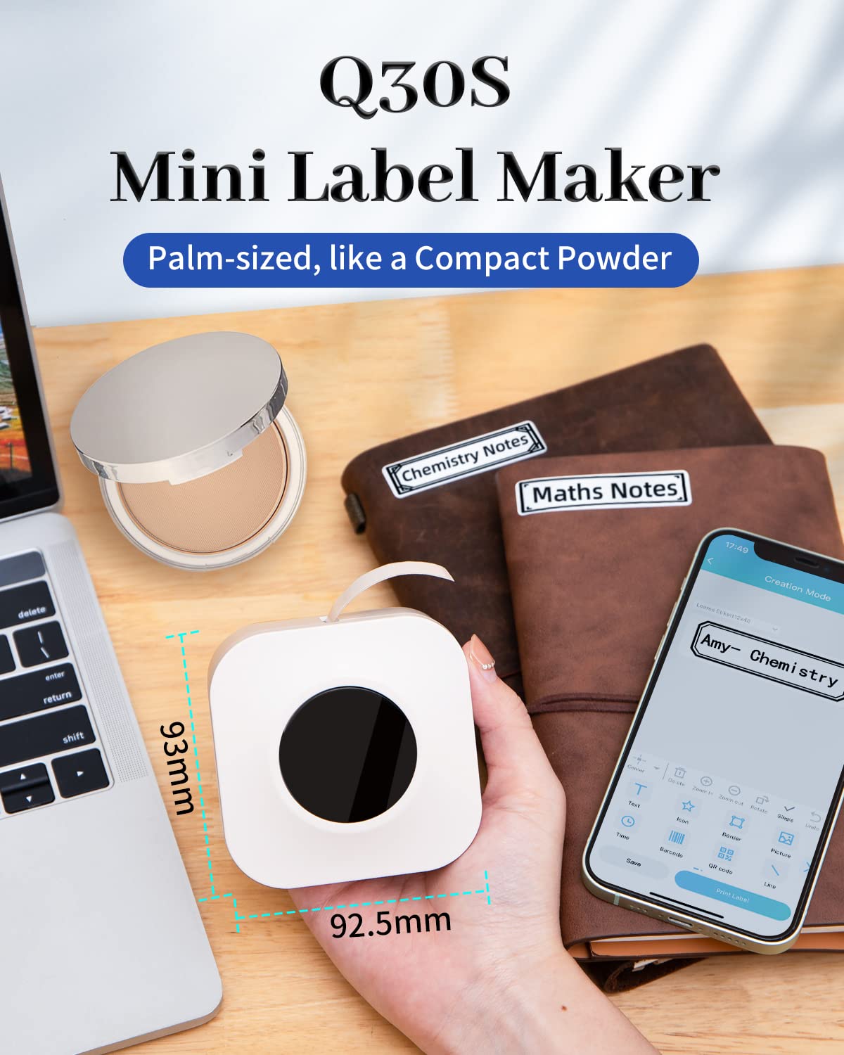 Small Label Makers-Phomemo Q30S Mini Label Maker Machine Bluetooth Portable Label Printer Wireless, Handheld Labeler, Easy-to-use for Labelling,Compatible with iOS&Android, White