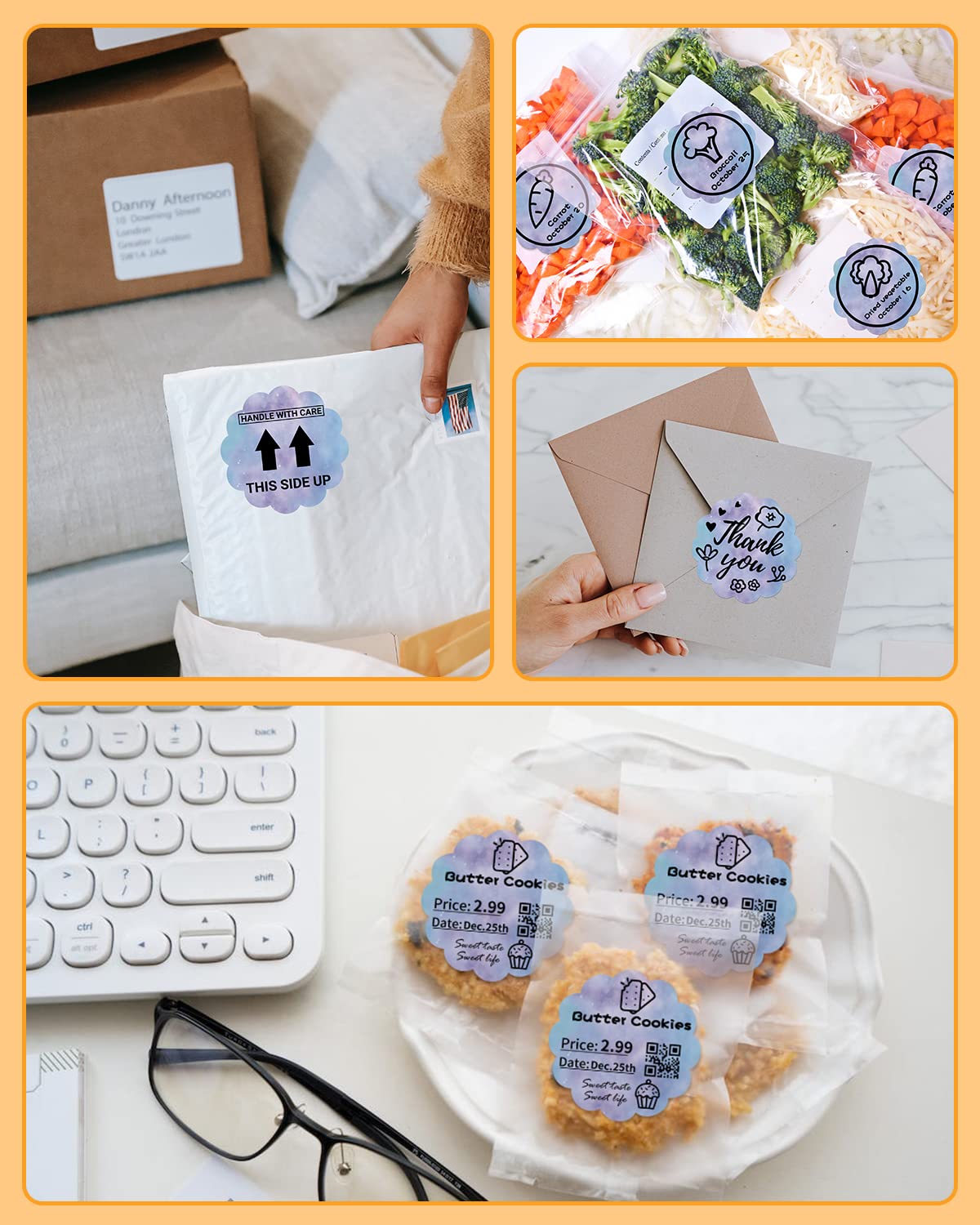 Phomemo 2'' Wavy Thermal Labels, Self-Adhesive Flower Stickers Stickers Stickers for Thank You Cards, Logo, Name, Price, Address, QR Code, 500 Labels, Blue-Violet History