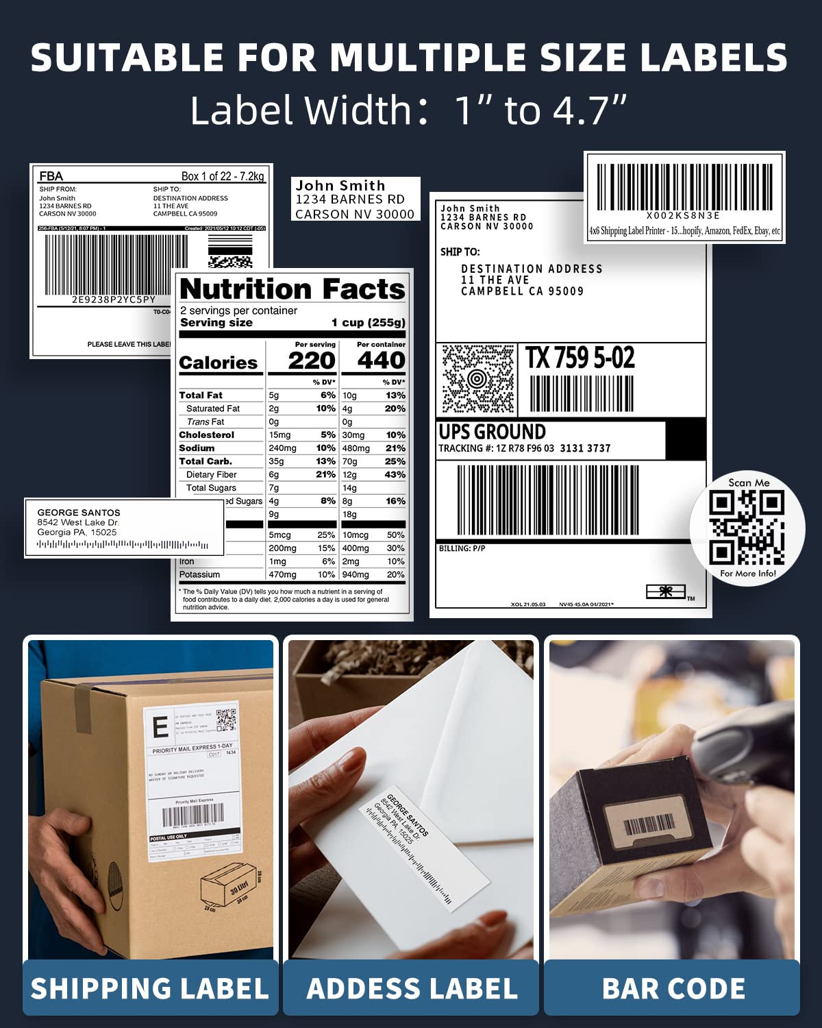 Phomemo Bluetooth Thermal Label Printer for Shipping - Wireless Compatible with iOS&Android&PAD&PC, Widely Used Ebay, Shopify, TikTok, Etsy, USPS, FedEx, DHL, Black-White (241-BT)
