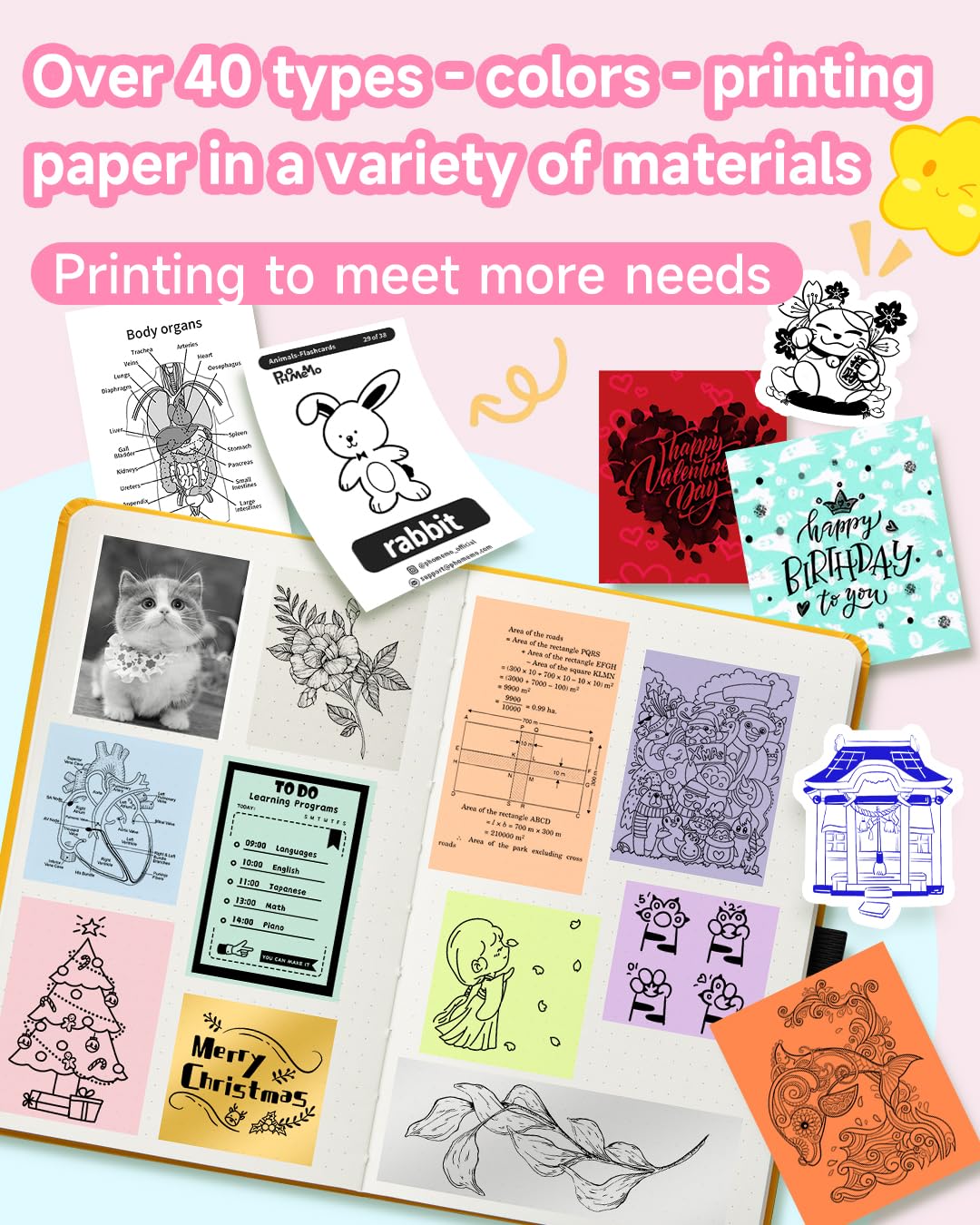 Phomemo Mini Sticker Printer - T02 Small Thermal Printer for Phone, Portable Wireless Printer for Children's Day Birthday, Compatible with iOS & Android, Pink